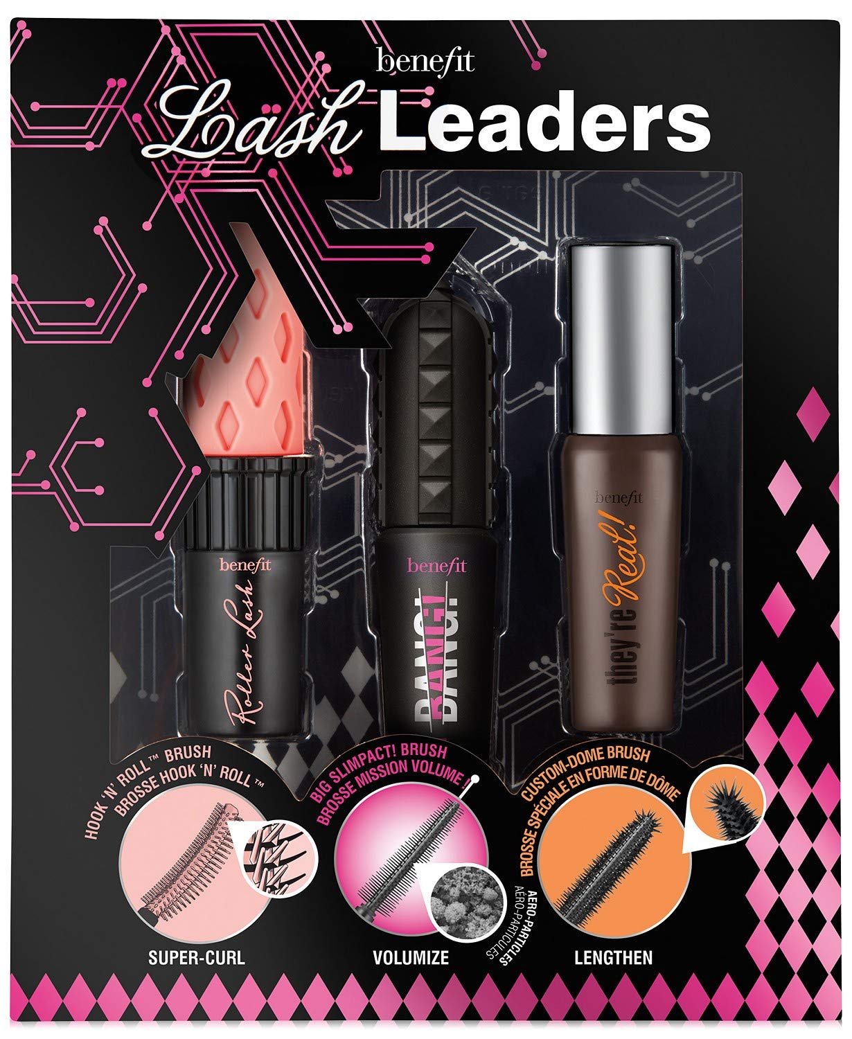 Benefit Cosmetics Mini Travel Size Mascara Trio - Roller Lash, Bad Gal Bang & They're Real - Perfect for Travel, Everyday Use & On-The-Go Touch Ups