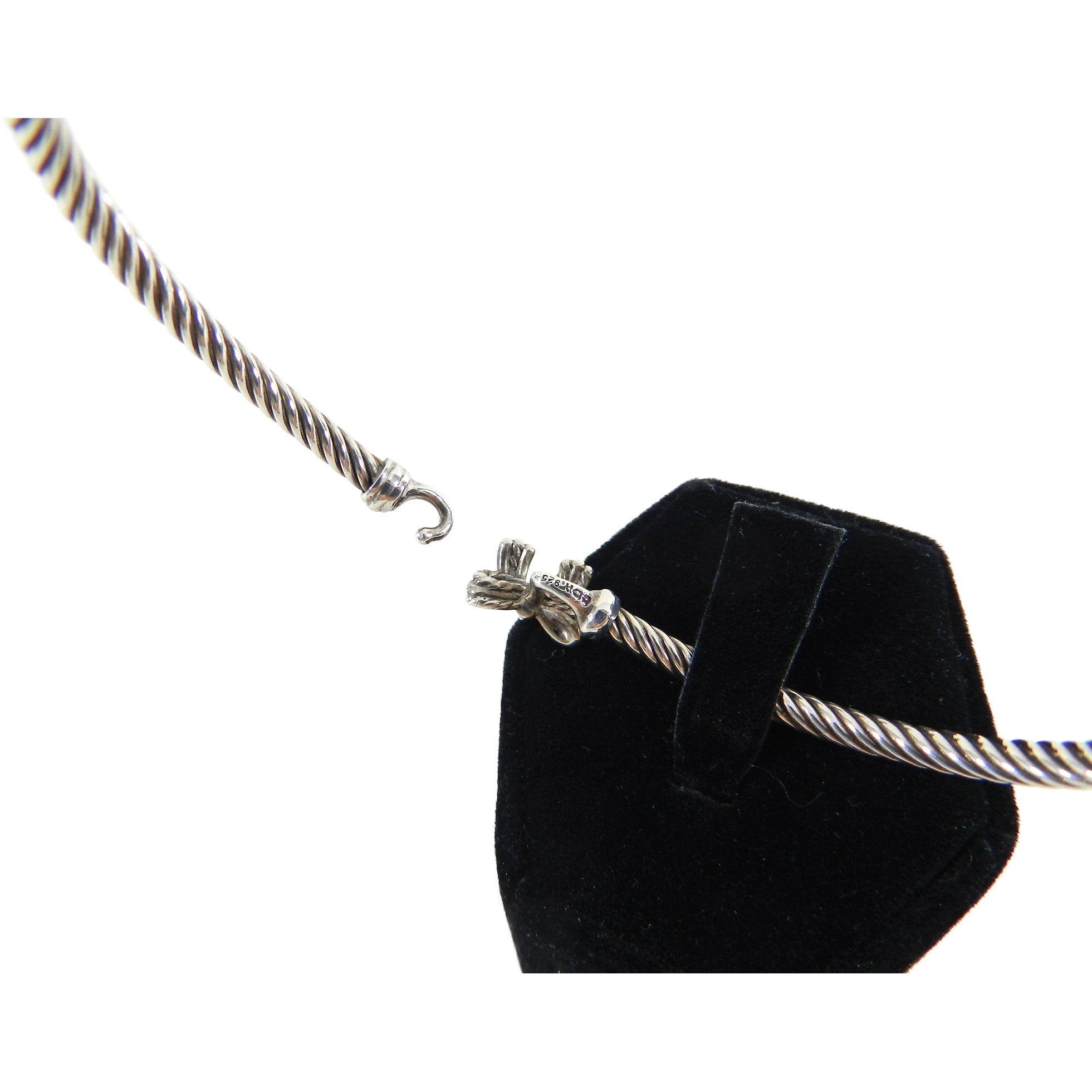 David Yurman Sterling Silver Cable Ribbon Bow Bangle with Diamonds - Elegant Jewelry for Women, Perfect for Weddings, Parties & Special Occasions