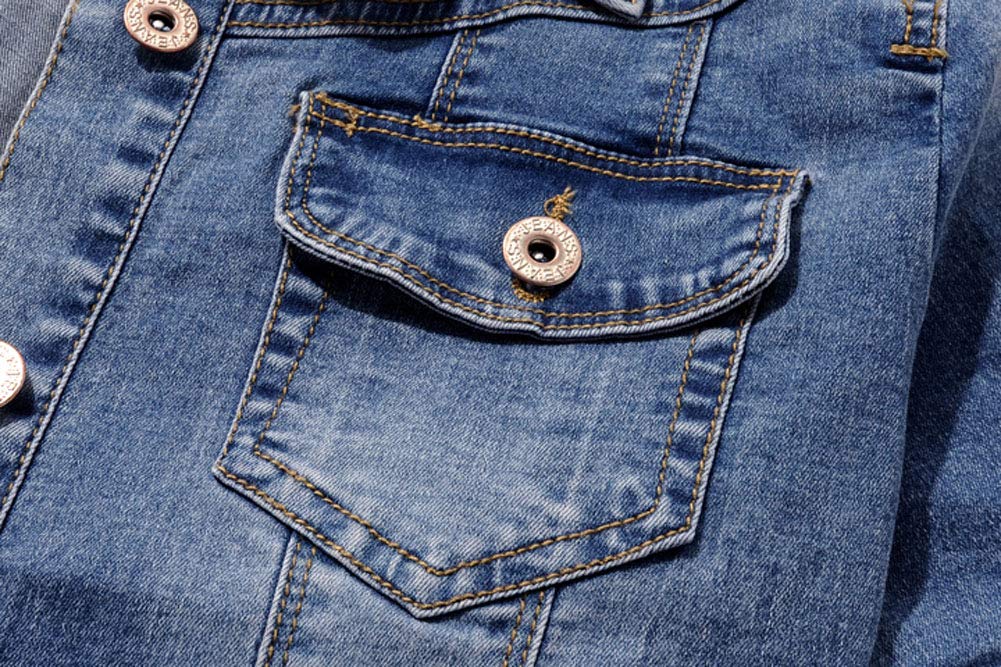 Women's Stretch Denim Jacket - Short Sleeve Button Down Jean Jacket with Shawl Collar | Casual Spring & Summer Outerwear for Street Style & Date Nights
