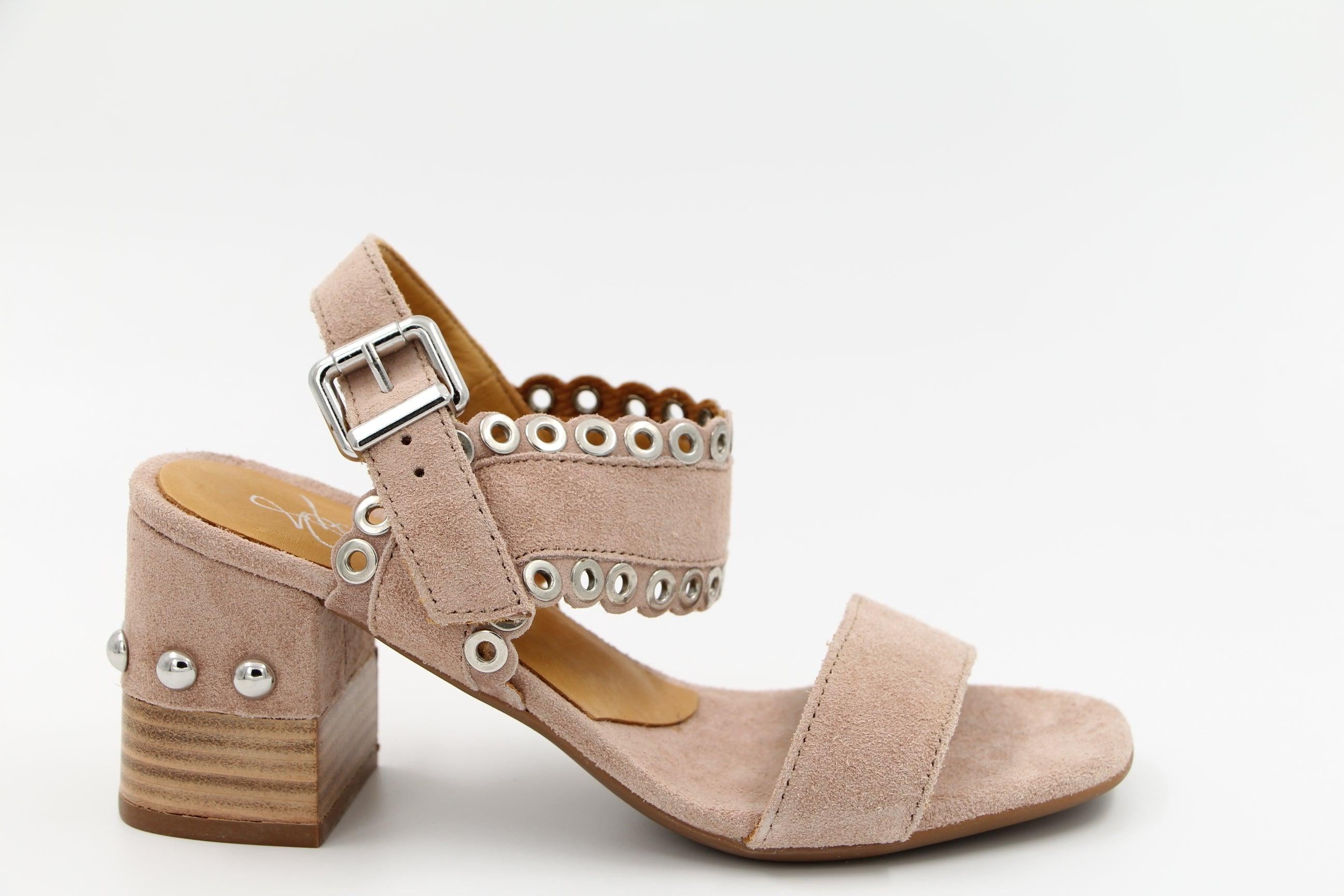 ALPE Blush Suede Block Heel Sandals with Rivet Detail - Women's Comfortable Chunky Heel Shoes for Wedding, Party & Summer Outfits
