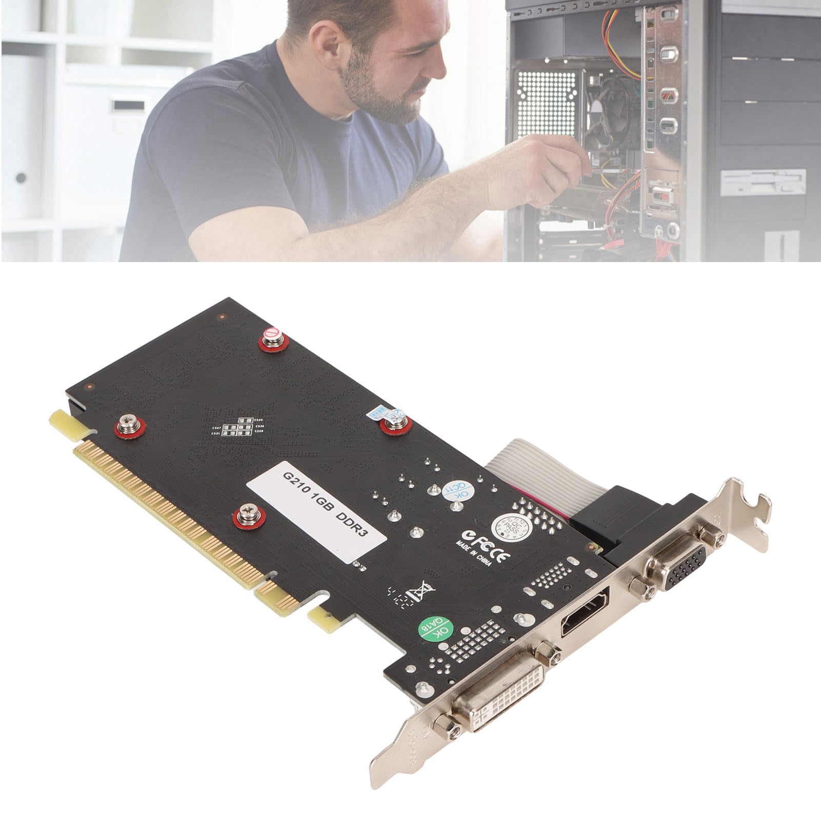 Tosuny GT210 1GB DDR3 64bit Gaming Graphics Card with Cooling Fan - 589MHz/1000MHz, DirectX 10.1 Support, DVI & VGA Output - Ideal for Office Work, Casual Gaming & Home Theater PCs