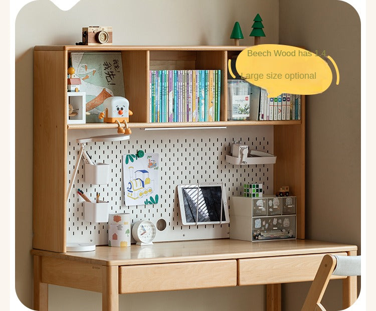 Solid Wood Study Desk with Shelf - Beech & Oak Wooden Writing Desk for Home Office, Study Room, or Library - Durable & Stylish Workspace Solution