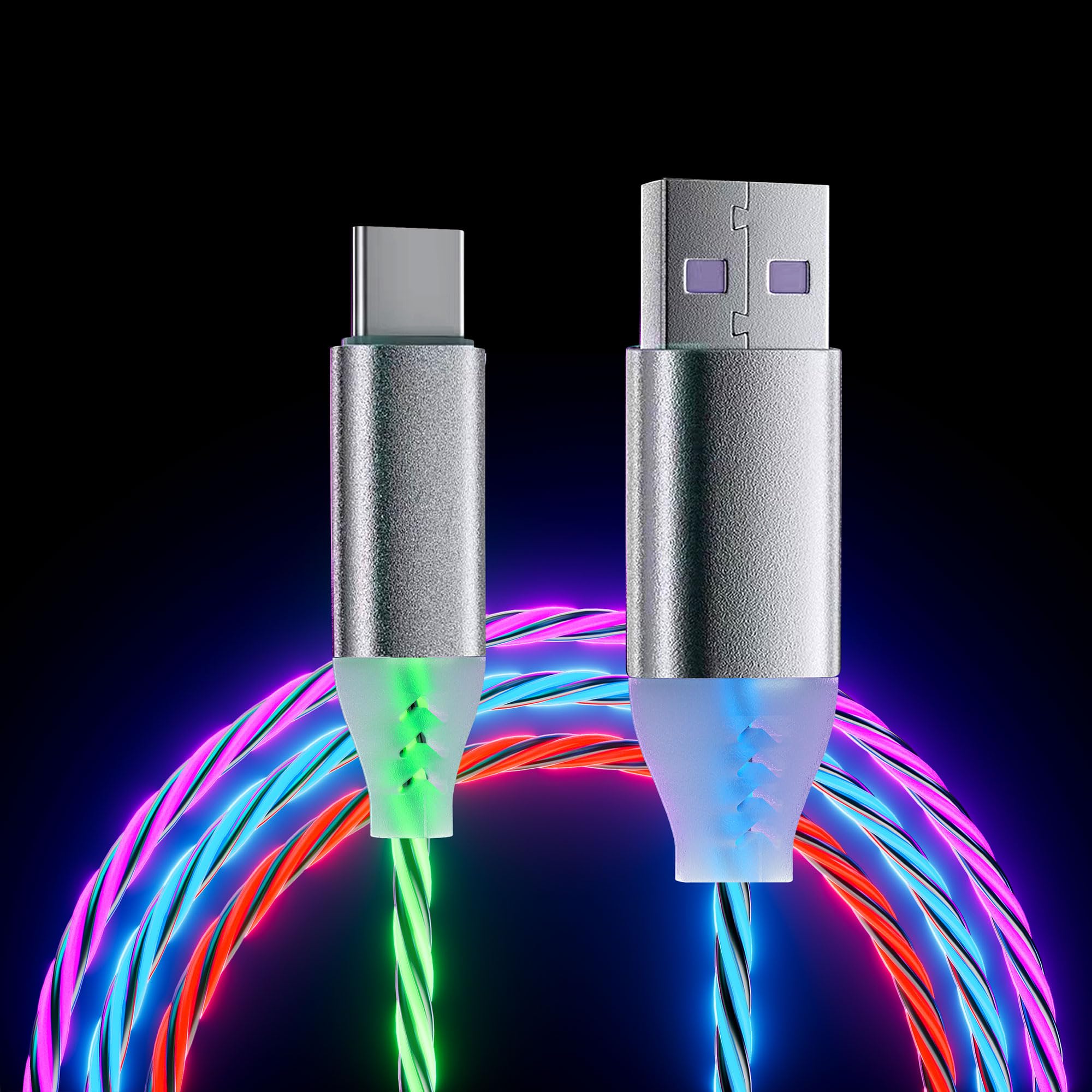 6.6ft USB Type C Charger Cable 3A Fast Charging with 7-Color RGB LED Light - QC3.0 Certified for Galaxy S20/S10/S9 Plus/Note 20/Switch/LG V30 - Perfect for Gaming, Night Charging & Travel Accessories