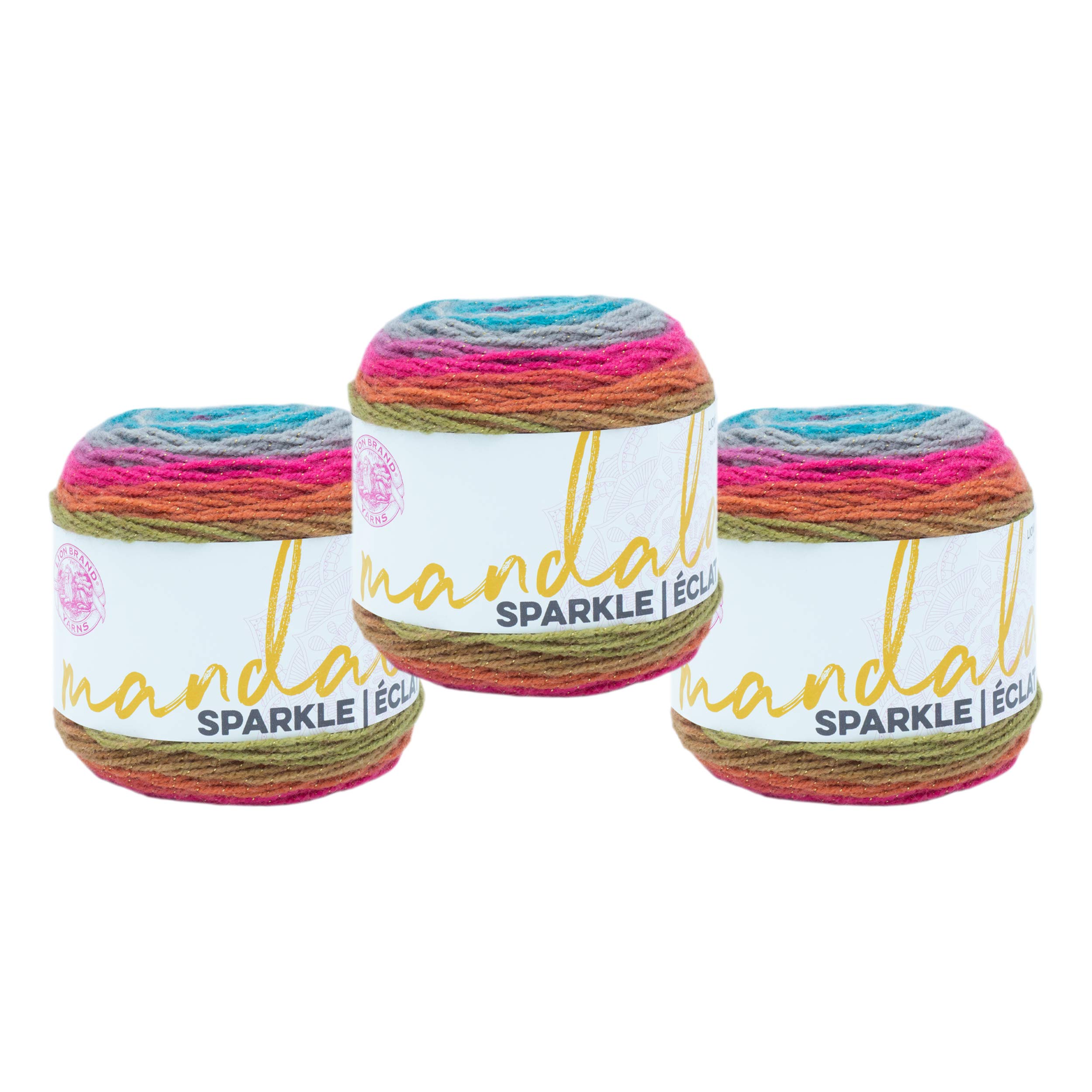 (3 Pack) Lion Brand Yarn Mandala Sparkle Yarn - Astrid Colorway | Premium Multicolor Acrylic Yarn for Crochet, Knitting & DIY Crafts | Perfect for Scarves, Blankets & Home Decor Projects