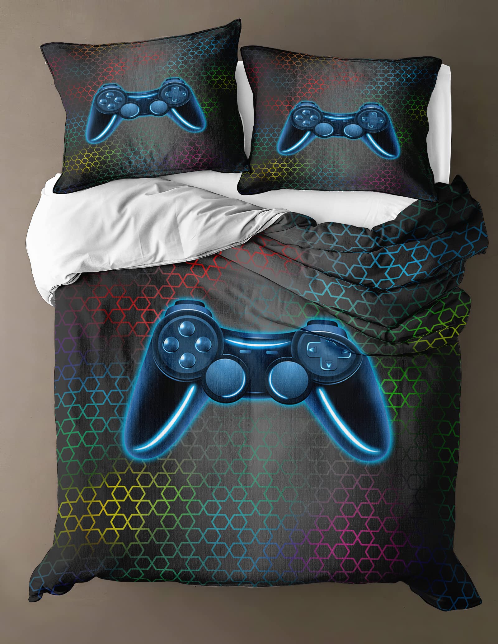 Bedroom Boys Gaming Bedding Set - Video Game Controller Duvet Cover with 2 Pillowcases | Ultra Soft Microfiber Black Bedding for Kids & Adults | Perfect for Gaming Rooms, Sleepovers & Teen Bedrooms