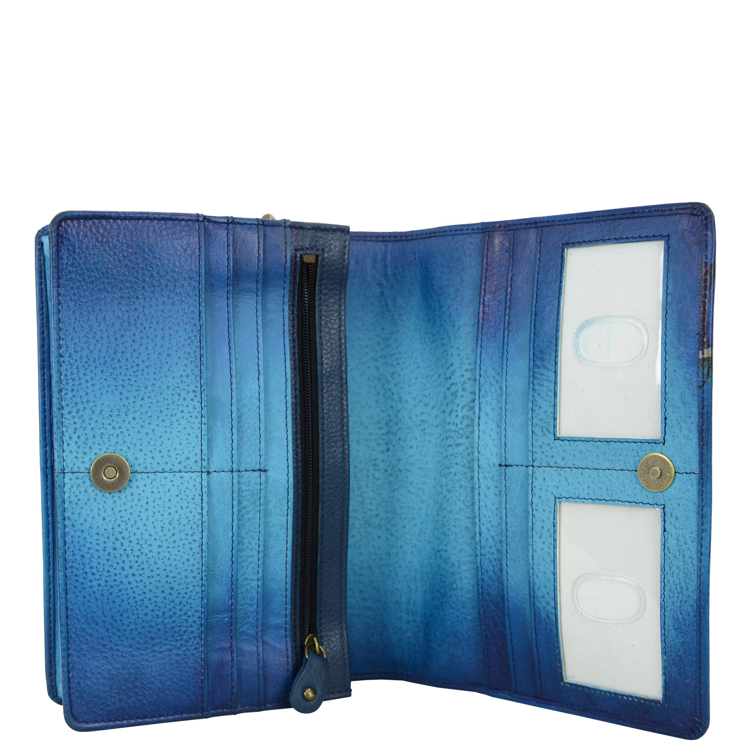 Anuschka Handpainted Leather Two-Fold Wallet for Women - Anna Collection | Stylish Crossbody Wallet with Adjustable String Strap for Travel, Shopping & Everyday Use