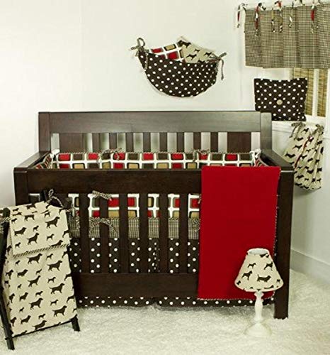 Cotton Tale Designs 7-Piece Houndstooth Bedding Set - Red & Brown Checkered Pattern - Queen/King Size Luxury Bed Sheets & Comforter Set for Modern Bedroom Decor