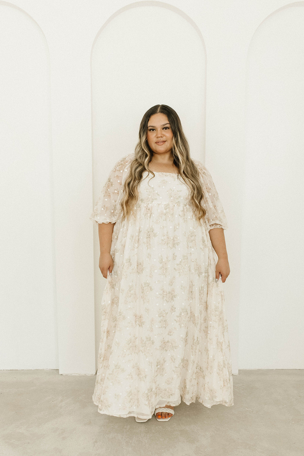 Elegant Cream Floral Smocked Maxi Dress for Women - Bump Friendly Maternity & Inclusive Sizing (S-3XL) | Perfect for Weddings, Beach Vacations & Summer Parties