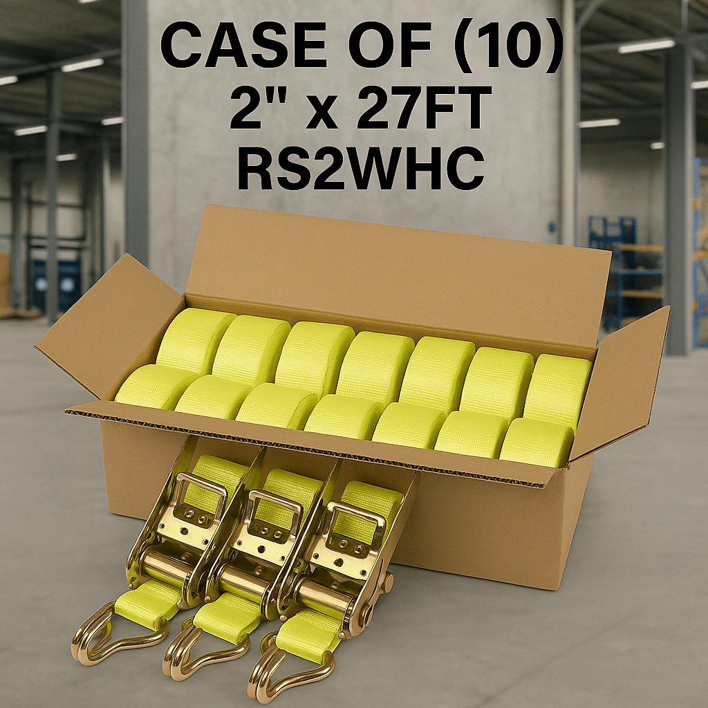 Heavy Duty 10,000 lb Capacity Ratchet Strap - 2 Inch Wide x 27 Feet Long RS2WH for Trucking, Towing & Cargo Securing