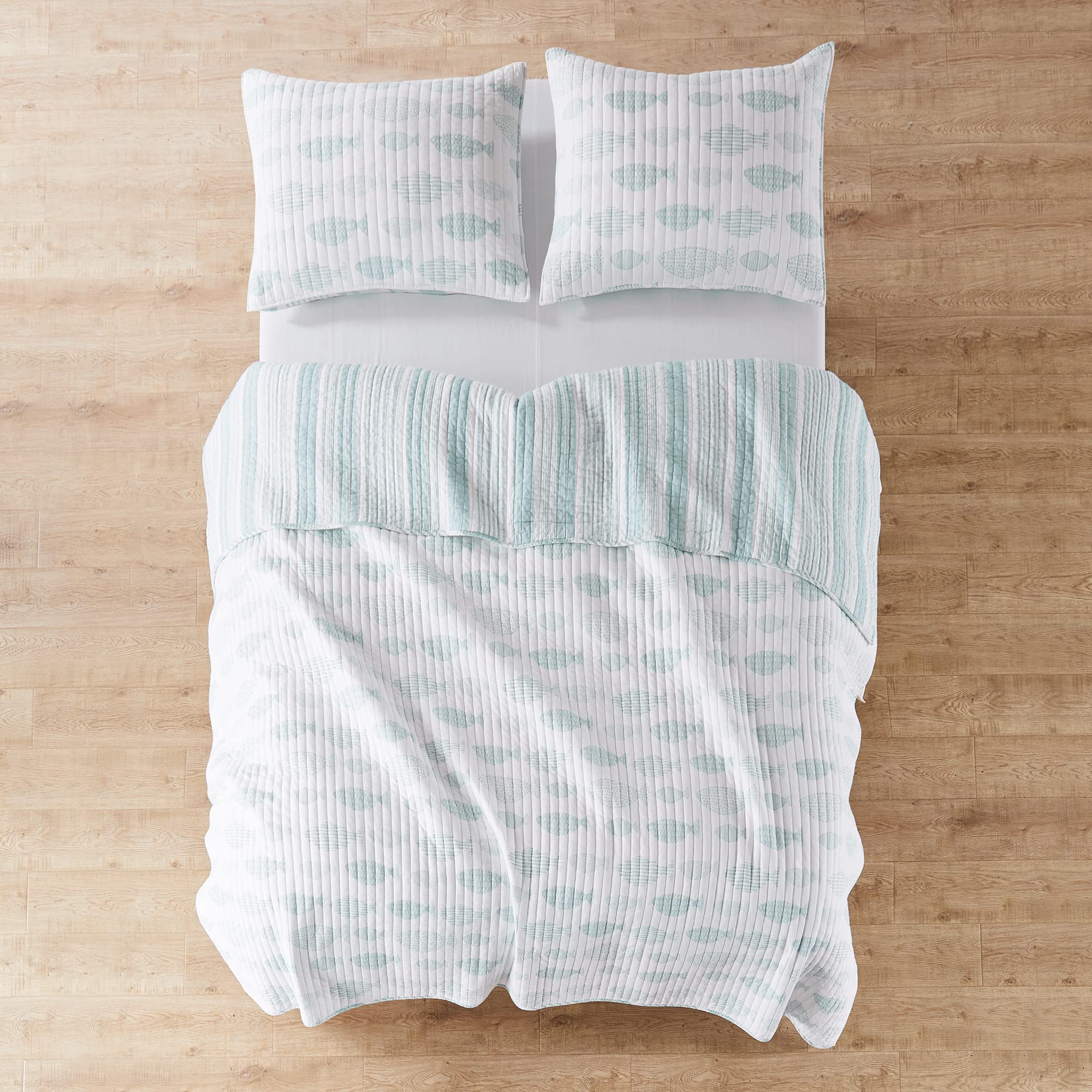 Levtex Home Aqua Breeze King Size Quilt Set - 100% Cotton Blue Animal Print Bedding for Coastal & Boho Bedroom Decor