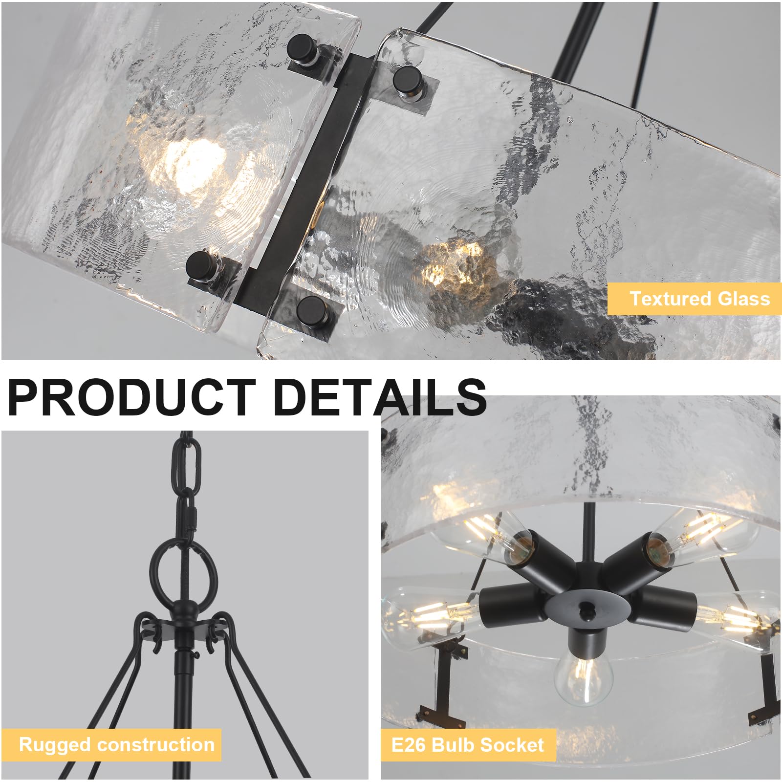 5-Light Black Glass Drum Chandelier - 19.68