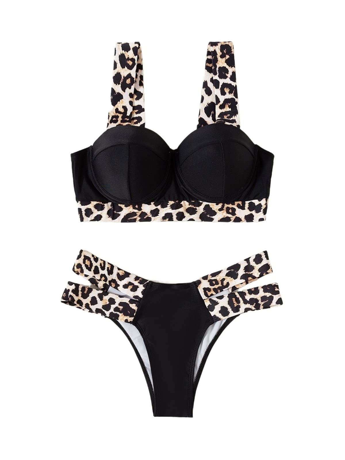 TINMIIR Women's Leopard Print Push Up Bikini Set - Sexy High Waisted Swimsuit for Beach, Pool Party & Summer Vacation