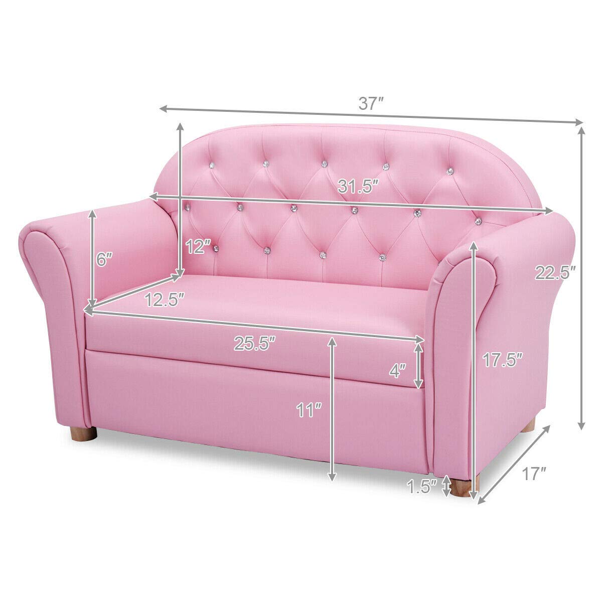 Costzon 2-in-1 Kids Couch with PU Leather Surface - Princess Style Toddler Armchair & Loveseat for Girls | Perfect for Bedroom, Playroom & Birthday Gifts | Durable Children's Sofa for Reading, TV Time & Play