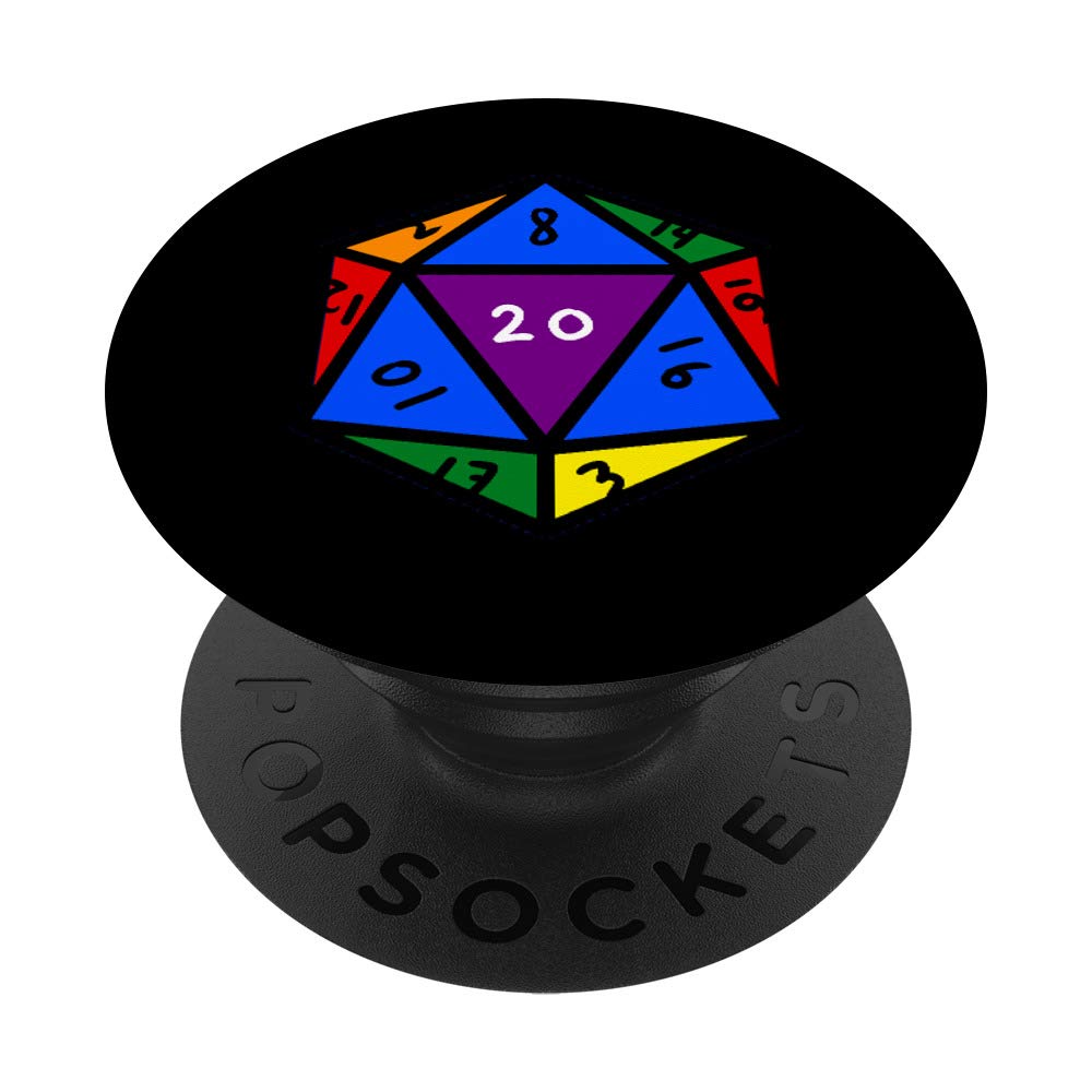 Rainbow D20 Dice Set - LGBTQ+ Pride Swappable PopGrip for Phones - Perfect for Tabletop Gaming, Pride Events & Everyday Use