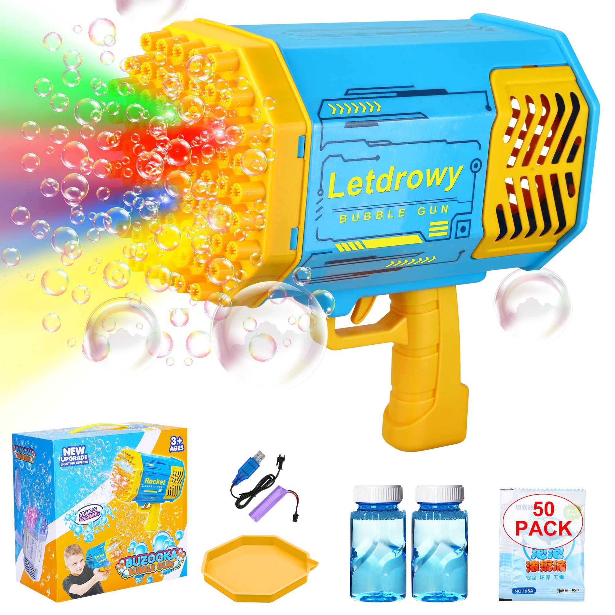 69 Hole Bubble Blaster with 20.28OZ Bubble Solution - Large Bubble Gun for Adults & Kids Ages 4-8 | Outdoor Party, Wedding, Camping, Beach & Travel Fun (Blue) - Perfect for Birthday Celebrations, Park Playdates and Summer Festivals