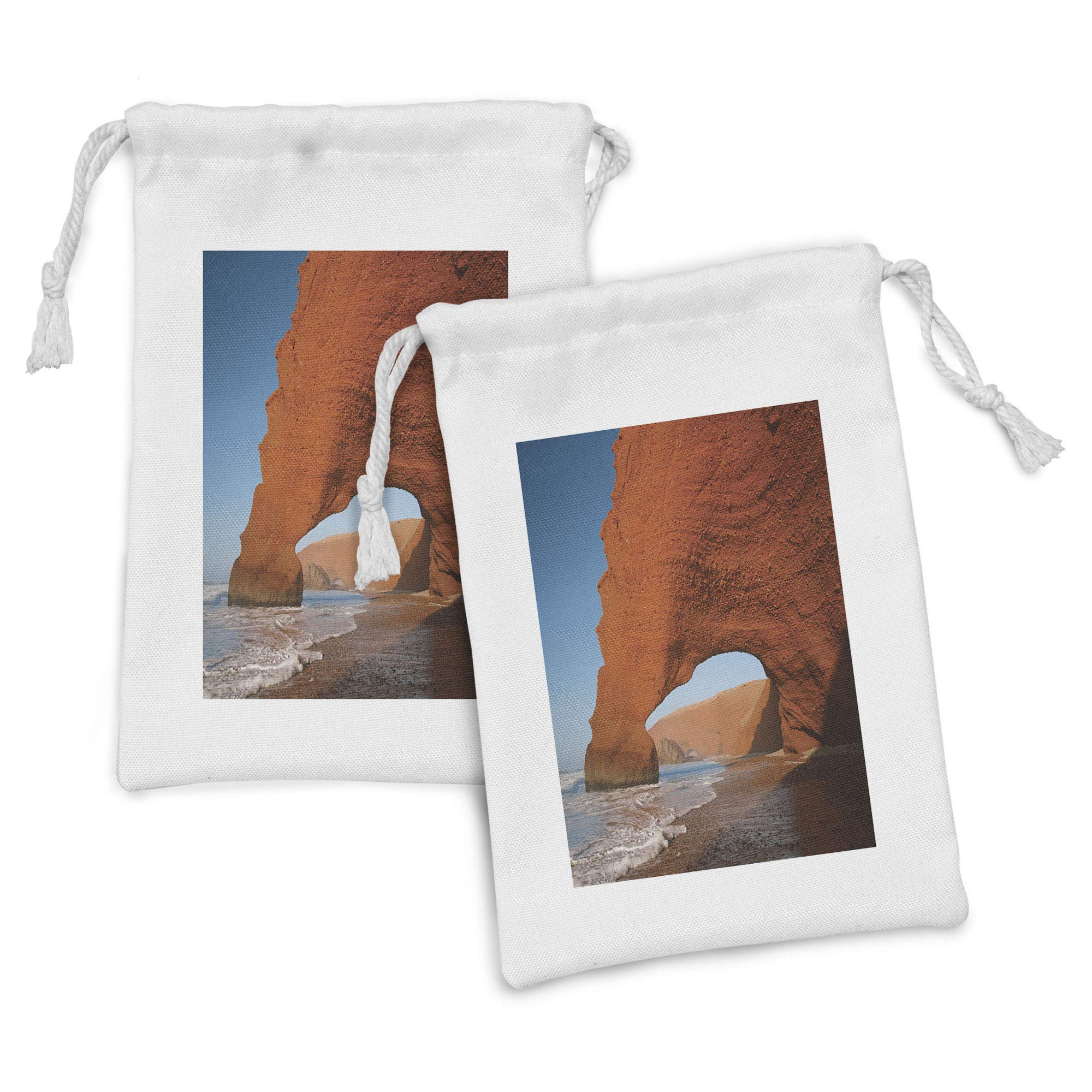 Ambesonne Seashore Fabric Pouch Set of 2 - Natural Stone Arch Over Ocean Drawstring Bags (9