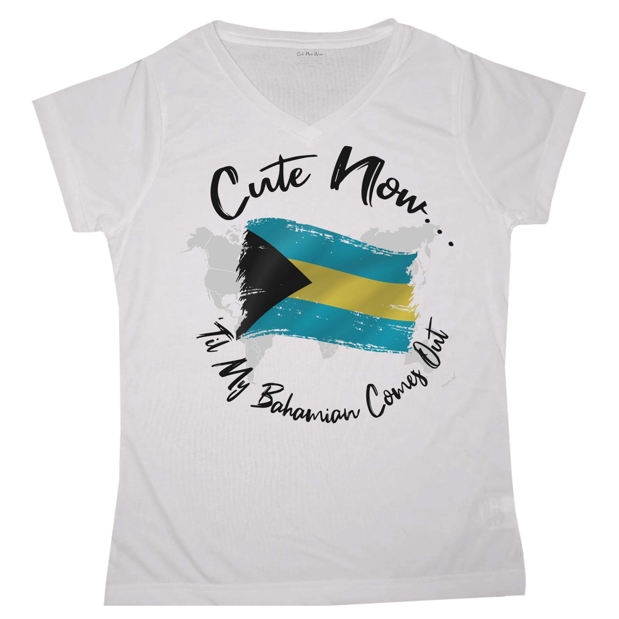 Bahamas Flag V-Neck T-Shirt for Women - White Short Sleeve Casual Tee (Sizes S-XXL) - Perfect for Beach Vacations, Island Getaways & Proudly Showing Bahamian Heritage