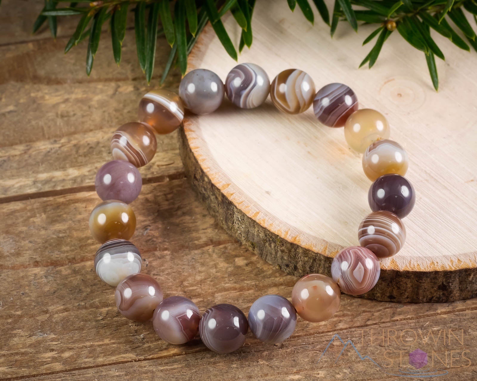 Botswana Agate Crystal Bracelet - Round Beads Handmade Healing Jewelry for Women, Natural Stone Beaded Bracelet for Stress Relief & Positive Energy | Perfect for Meditation, Yoga & Spiritual Healing