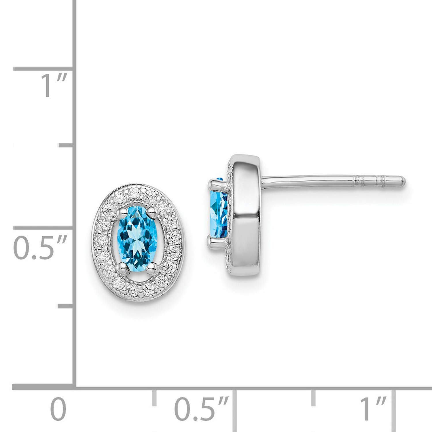 Sterling Silver Blue and White CZ Oval Stud Earrings 9x8 mm - Elegant Jewelry for Women, Perfect for Parties, Weddings & Everyday Wear