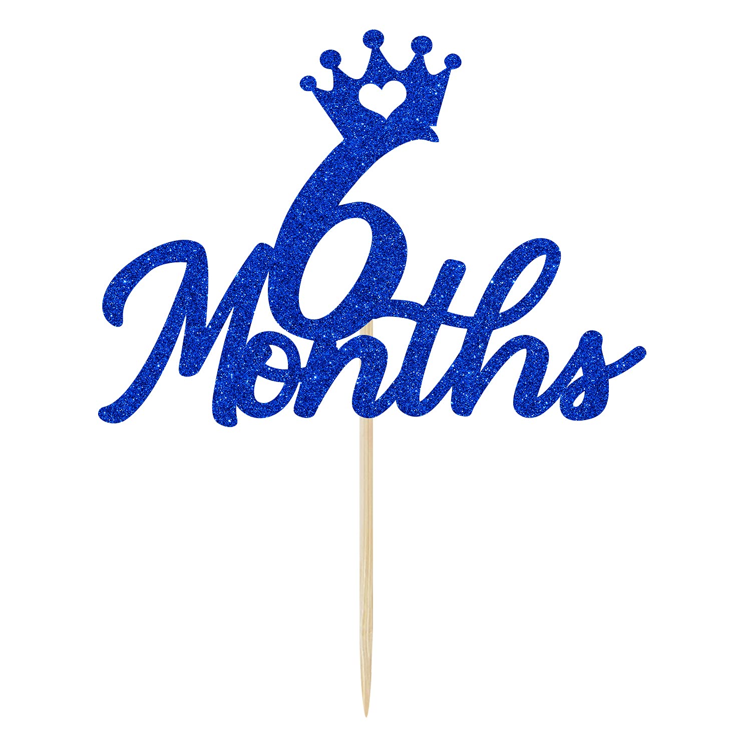 Blue Glitter 6 Months Cake Topper - Half Year Birthday Party Decor for Baby's 1/2 Year Celebration, First Birthday & Baby Shower | Perfect for Half Year Anniversary, Gender Reveal & Milestone Party Decorations