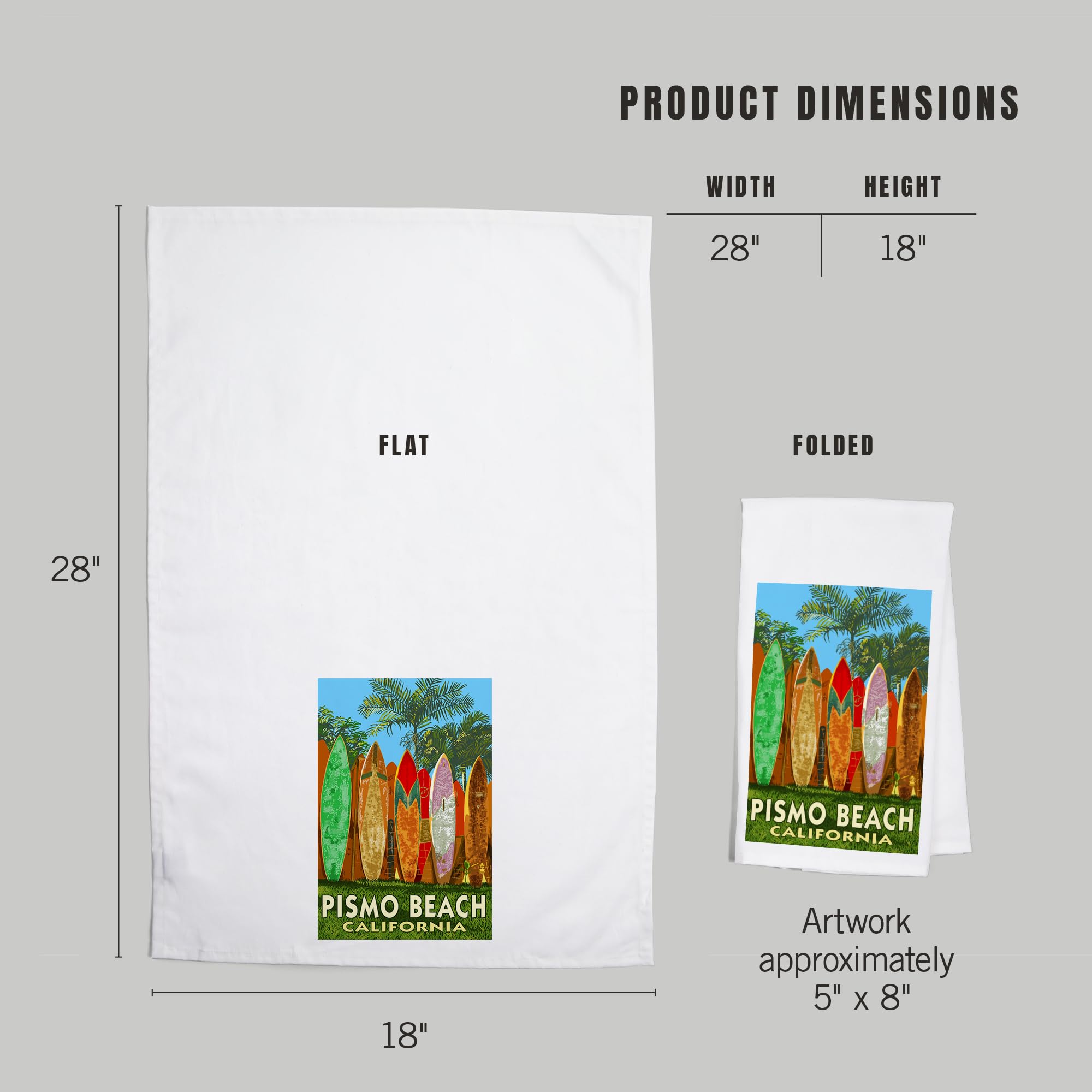 Lantern Press Pismo Beach California Surfboard Fence 100% Cotton Tea Towel - Decorative Hand Towel for Kitchen, Bathroom & Home Decor - Perfect for Beach House, Coastal Decor & Gift Giving