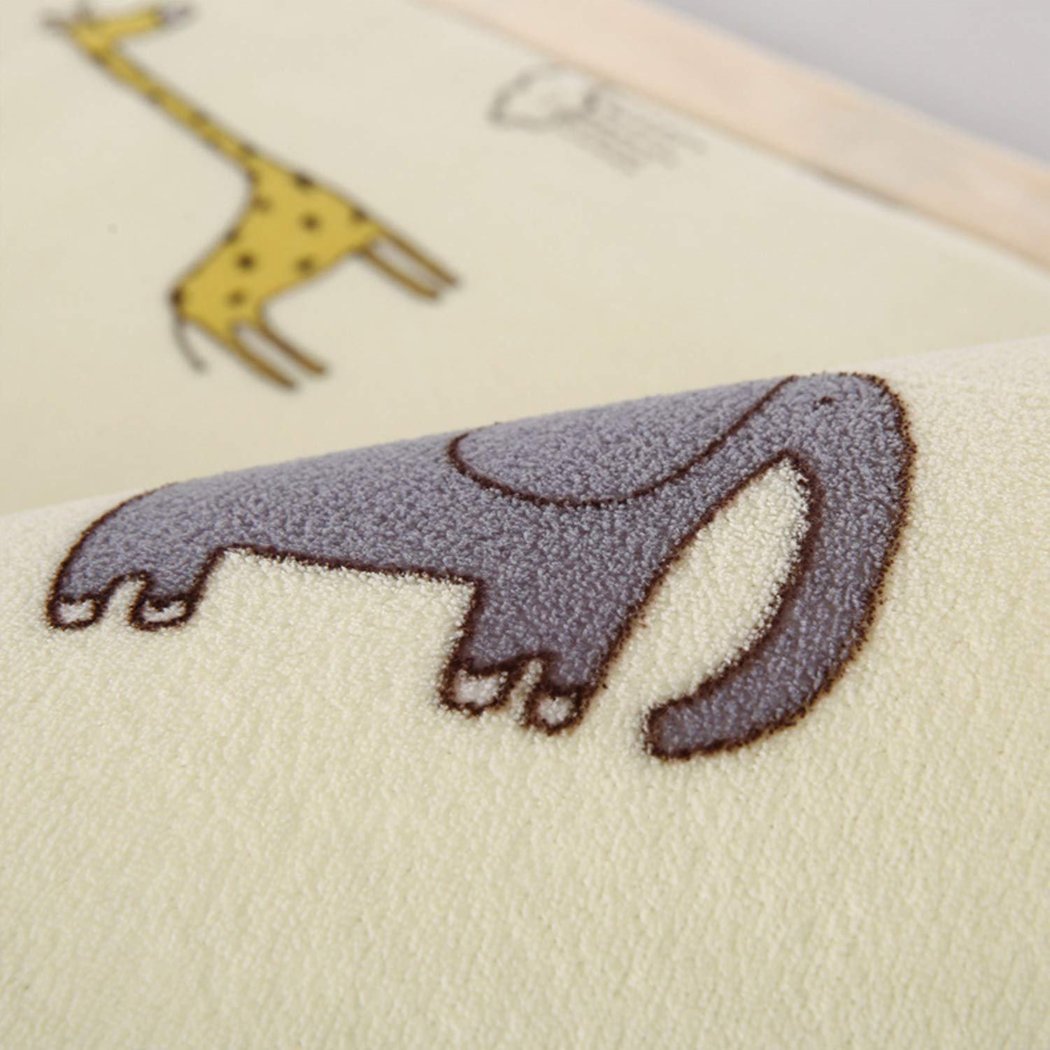 Loartee Soft Thick Coral Velvet Play Mat for Kids - 5x5 Feet Non-Toxic Anti-Skid Nursery Rug with Jungle Animals Design, Light Yellow Crawling Mat for Toddlers & Infants - Perfect for Playroom, Daycare, and Baby's First Steps (150x150cm)
