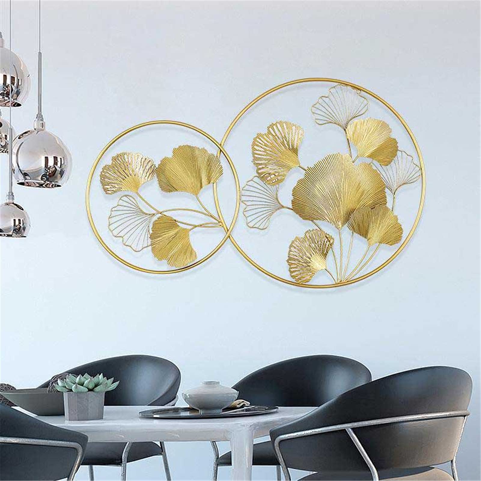 Golden Ginkgo Leaf Metal Wall Art - 62x100cm Elegant Gold Leaves Wall Decor for Living Room, Bedroom, Hotel & Cafe - Perfect for Christmas Home Decoration & Seasonal Interior Design