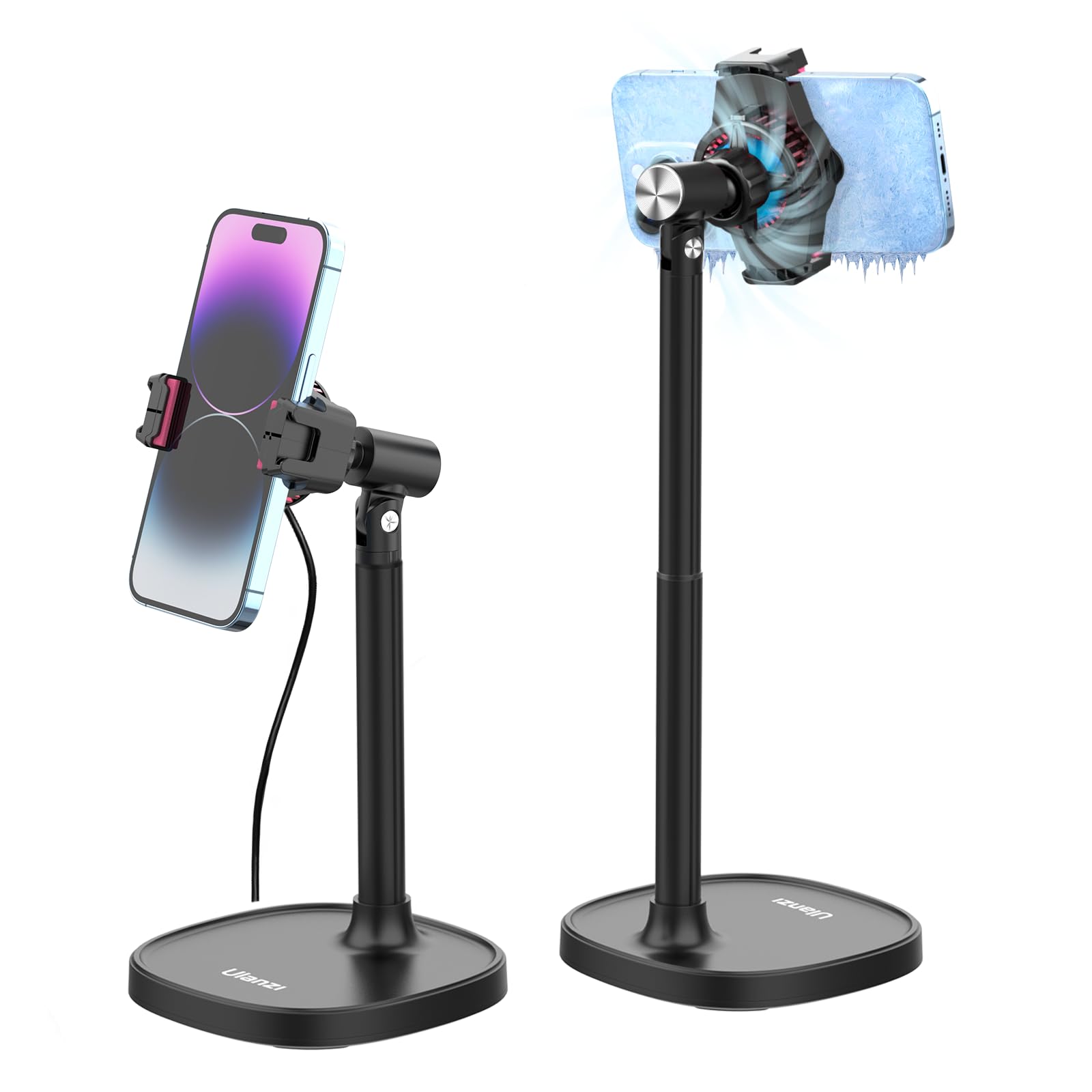 ULANZI SK-06 Adjustable Phone Stand with Cooling Fan - Universal Desktop Phone Holder for iPhone & Android - Perfect for Live Streaming, Gaming & Video Calls