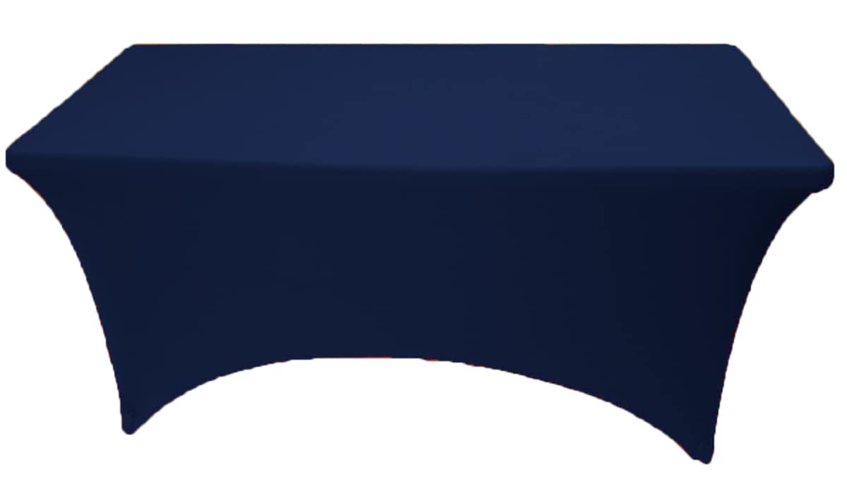 8ft Navy Blue Stretch Spandex Tablecloth - Washable Rectangular Fitted Table Cover for Folding Tables | Perfect for Weddings, Parties, and Events