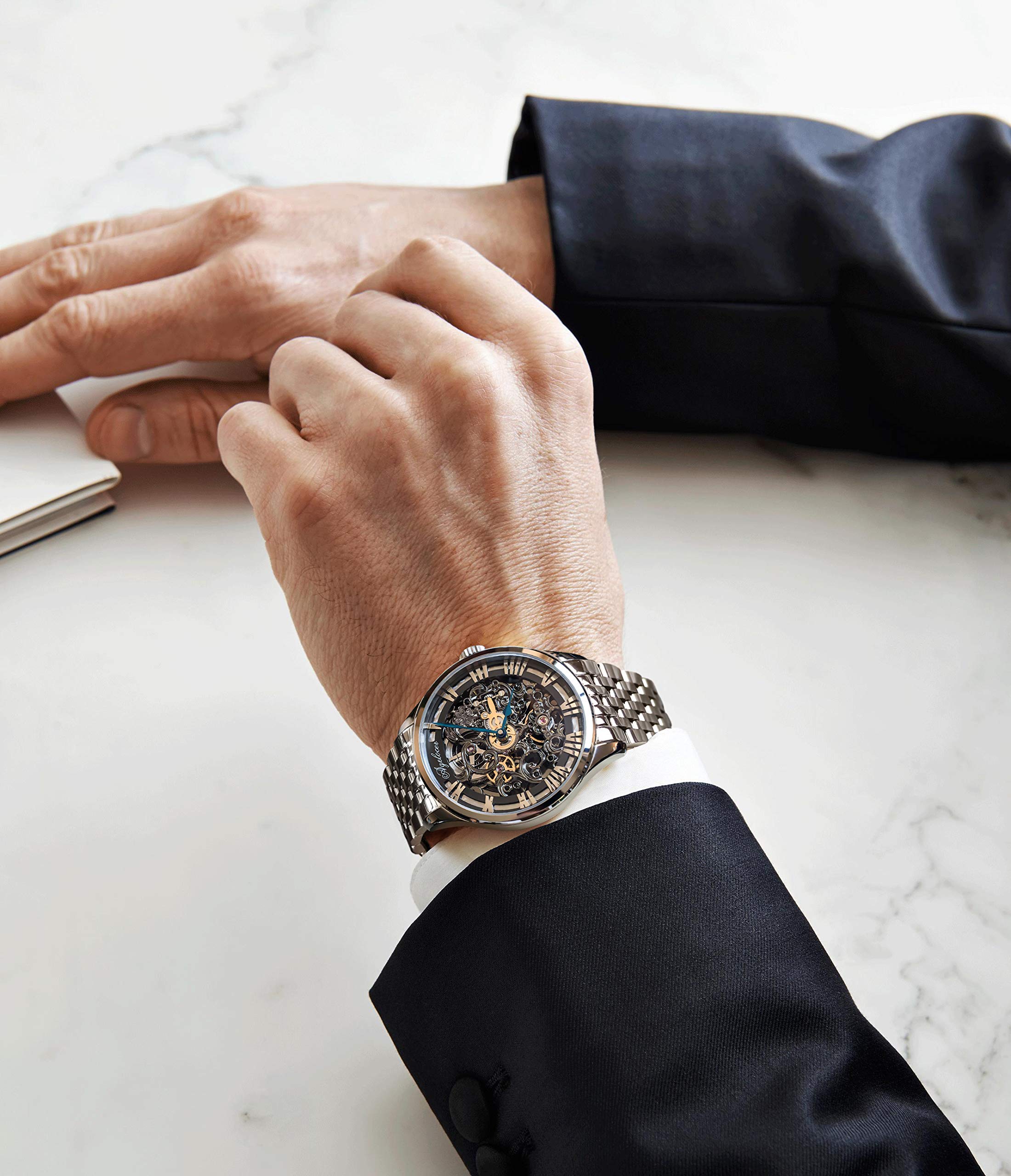 AGELOCER Men's Luxury Automatic Skeleton Watch - Top Brand Fashion Mechanical Timepiece with Genuine Leather Band, 50M Waterproof - Perfect for Business, Formal Events & Daily Wear