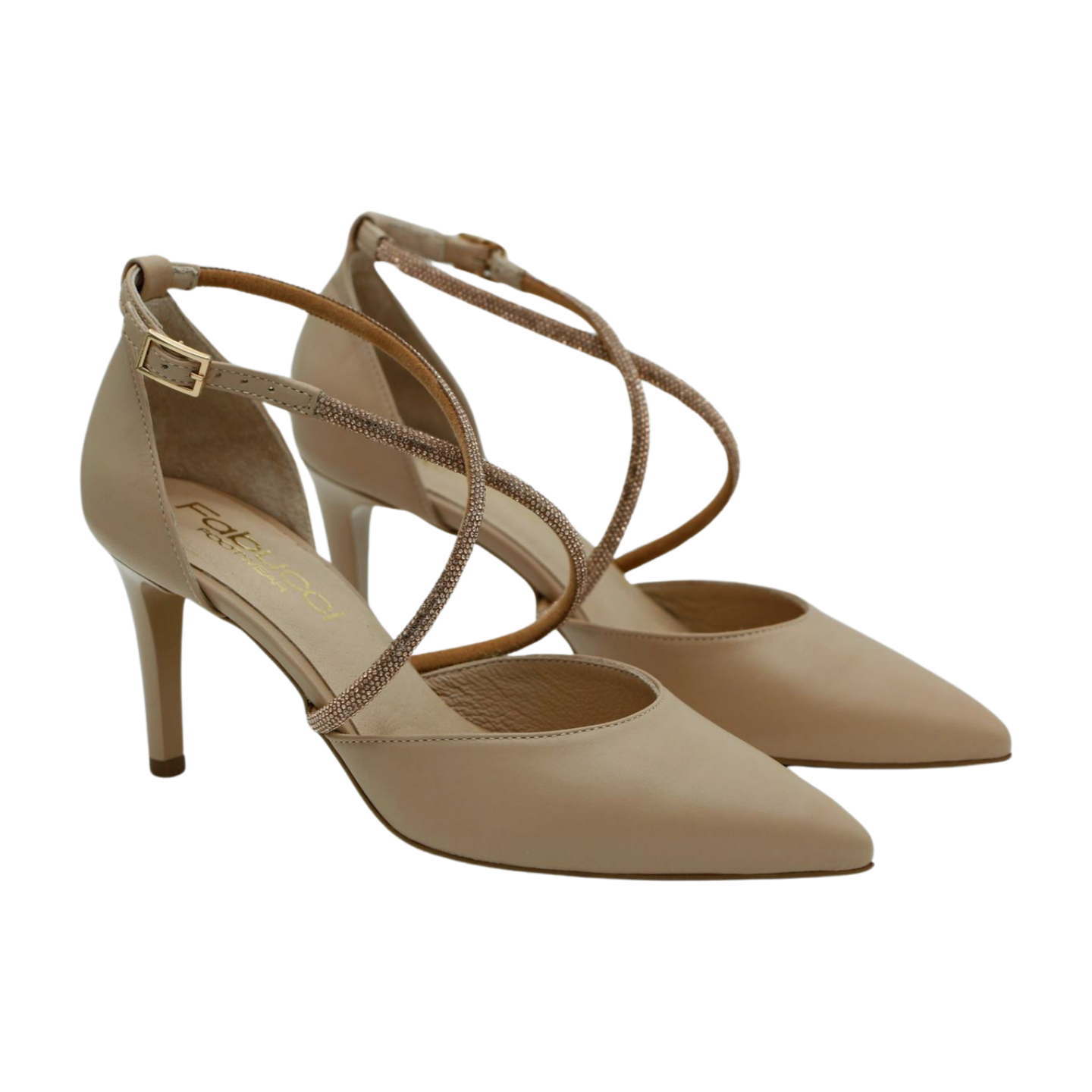 FABUCCI Women's Nude Diamante Pointed Toe High Heel Pumps - Elegant Dress Shoes for Wedding, Party & Evening Events