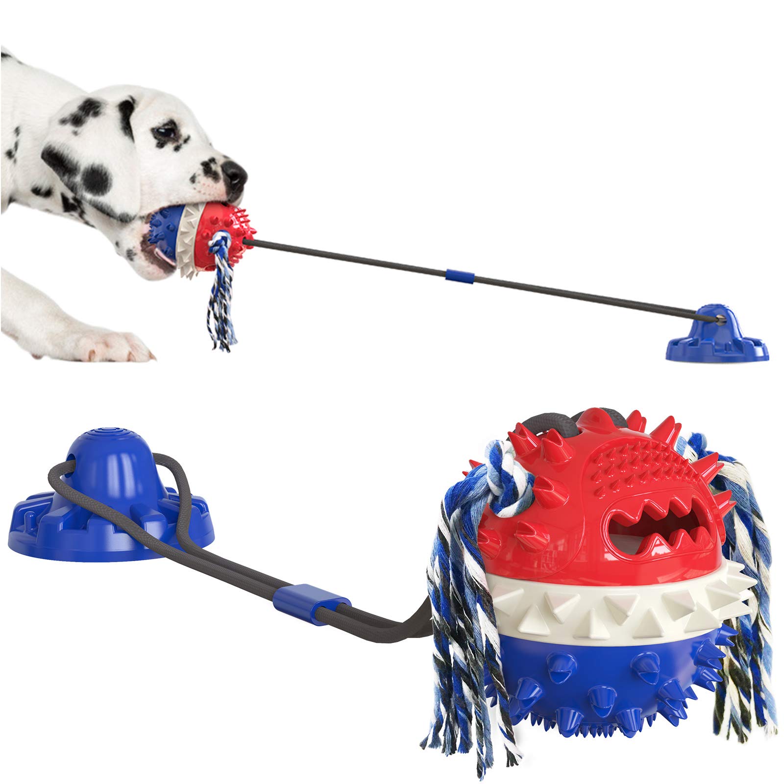 Durable Dog Chew Toy Ball with Rope & Strong Suction Cup - Interactive Puzzle Toy for Aggressive Chewers - Safe for Large & Medium Dogs - Indoor/Outdoor Play - Perfect for Teething, Training & Bonding Time
