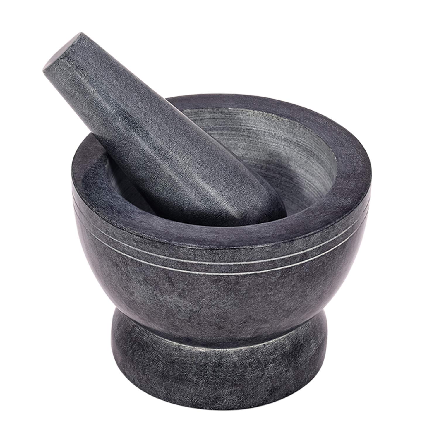 Premium Heavy Duty Mortar and Pestle Set - Polished Natural Stone Spice Grinder for Herbs, Seasonings, Pastes & More (Grey with Rings) - Perfect for Kitchen, Cooking, Ayurveda & Herbal Medicine Preparation