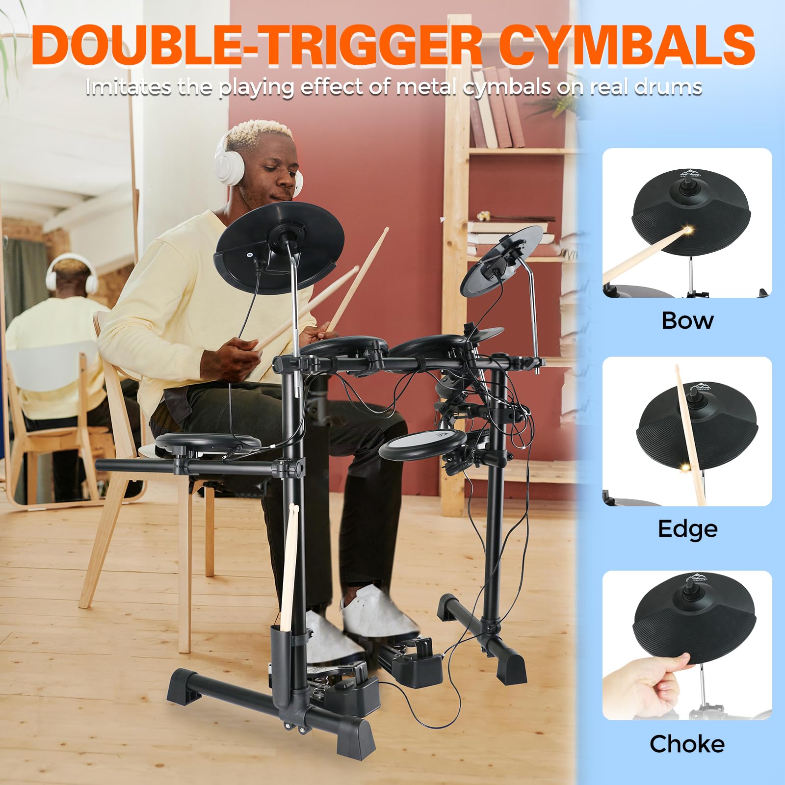 EASTROCK Electric Drum Set with Quiet Mesh Drum Pads - Electronic Drum Kit for Beginners with 2 Legs, Cymbals, Pedal & Upgraded Drum Module - 144 Sounds, Bluetooth, USB MIDI, Headphone Jack - Includes Drum Stool & Sticks - Perfect for Home Practice, Studio Recording & Live Performances