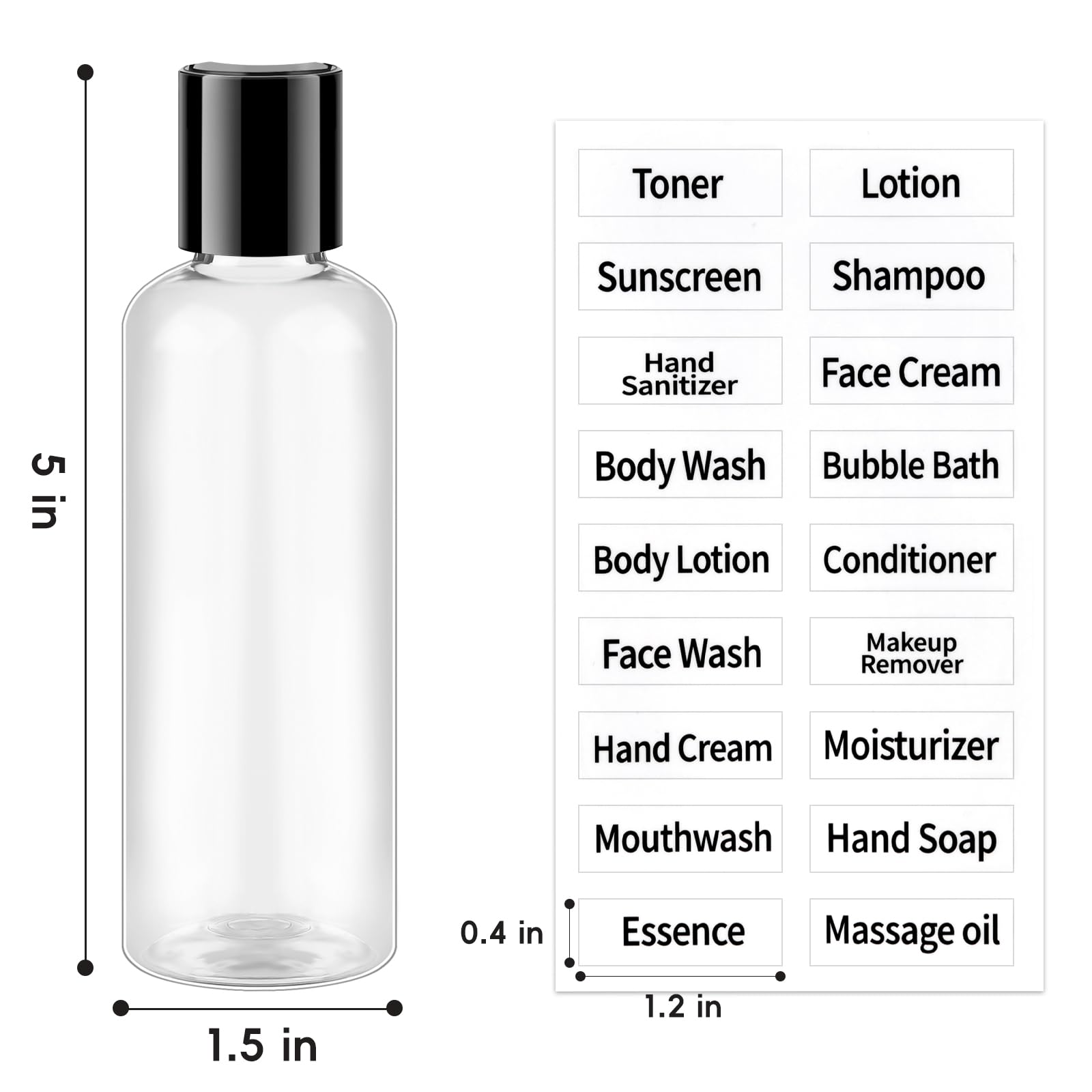 TUZAZO 10 Pack 3.4 oz Clear TSA Approved Travel Bottles - Leakproof Empty Plastic Containers for Shampoo, Lotion & Toiletries with Labels - Perfect for Air Travel, Camping & Gym Essentials
