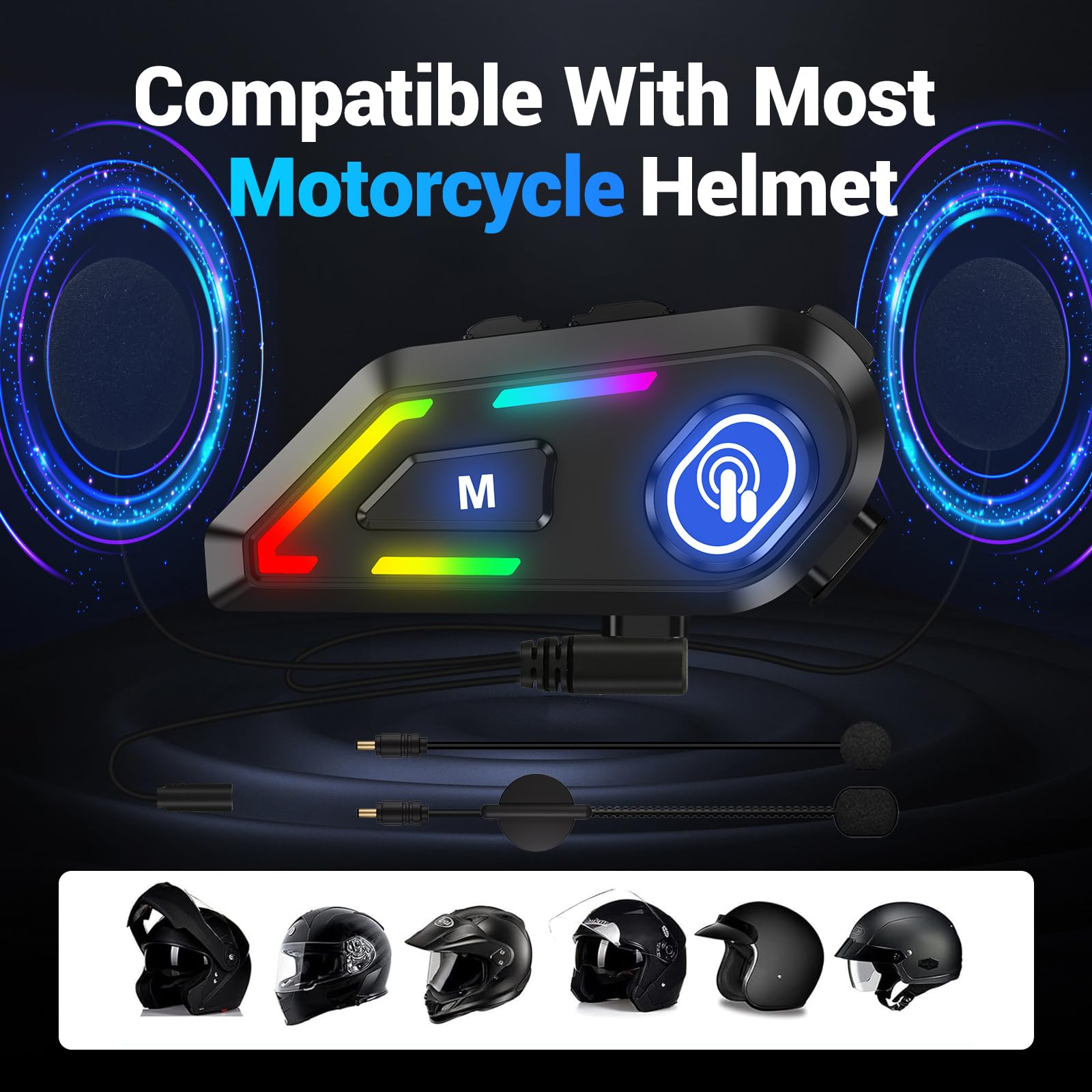 Motorcycle Helmet Bluetooth Headset C5 - Wireless Helmet Speakers with Dual Mic, Hands-Free Calls, Music Streaming, IPX5 Waterproof, Noise Cancellation, Siri Activation, Dual Phone Connectivity - Perfect for Commuting & Long Rides