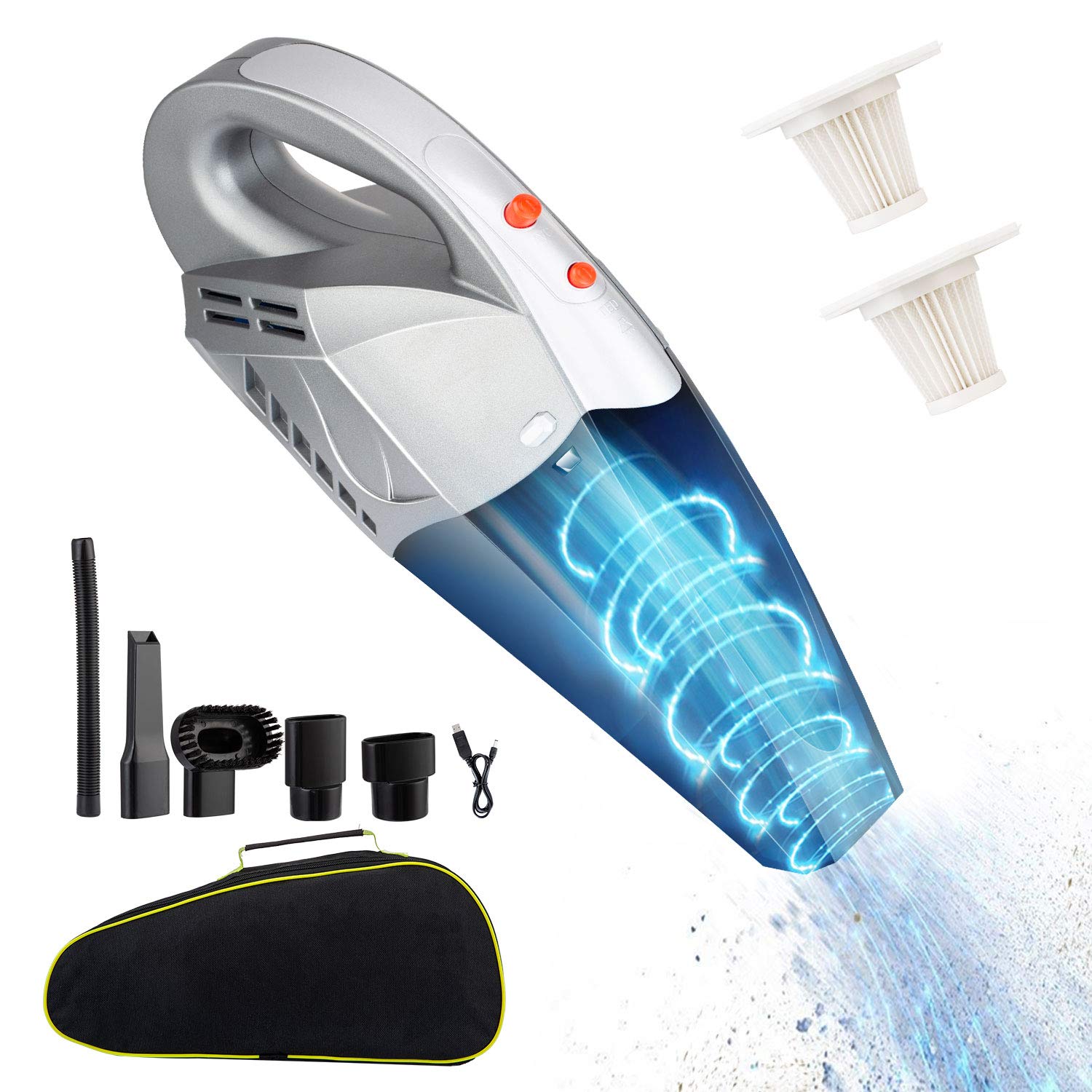 Rechargeable Cordless Handheld Vacuum Cleaner - Powerful Suction Wet/Dry Vac for Car & Home Cleaning | Portable Lightweight Hand Vac for Pet Hair, Car Seats & Quick Spills