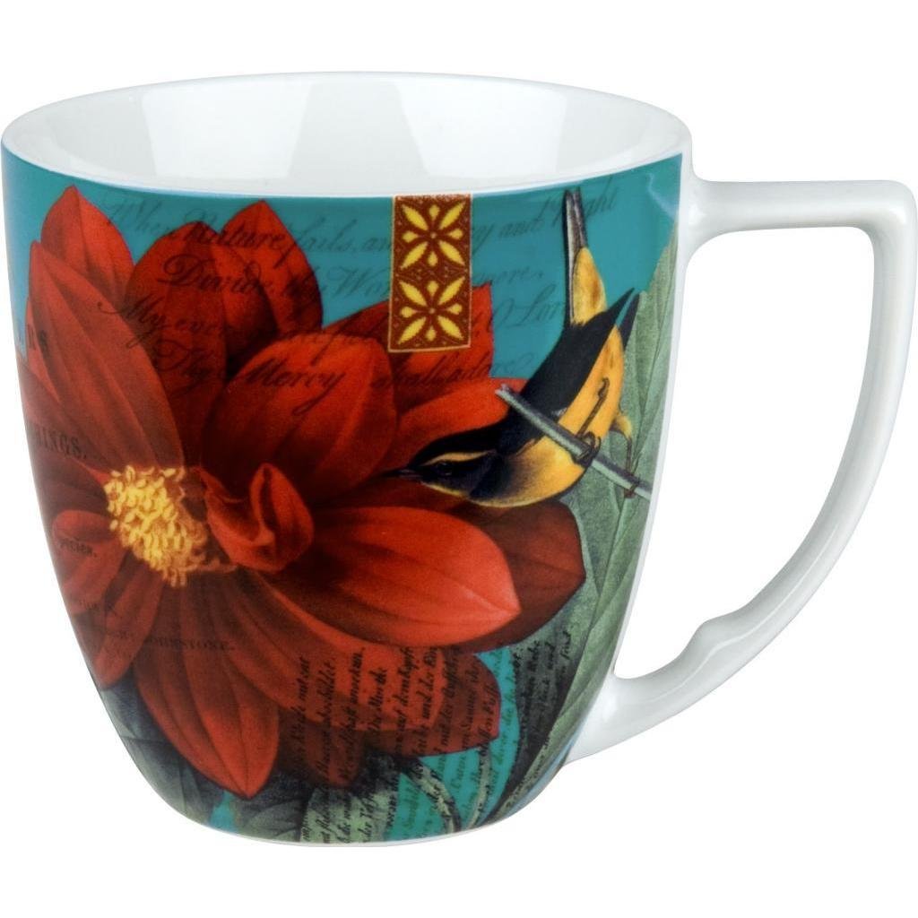 Premium Dahlia Red Coffee Mugs Set of 4 - Elegant Ceramic Tea Cups with Floral Design for Home, Office, or Gift - Dishwasher & Microwave Safe for Daily Use