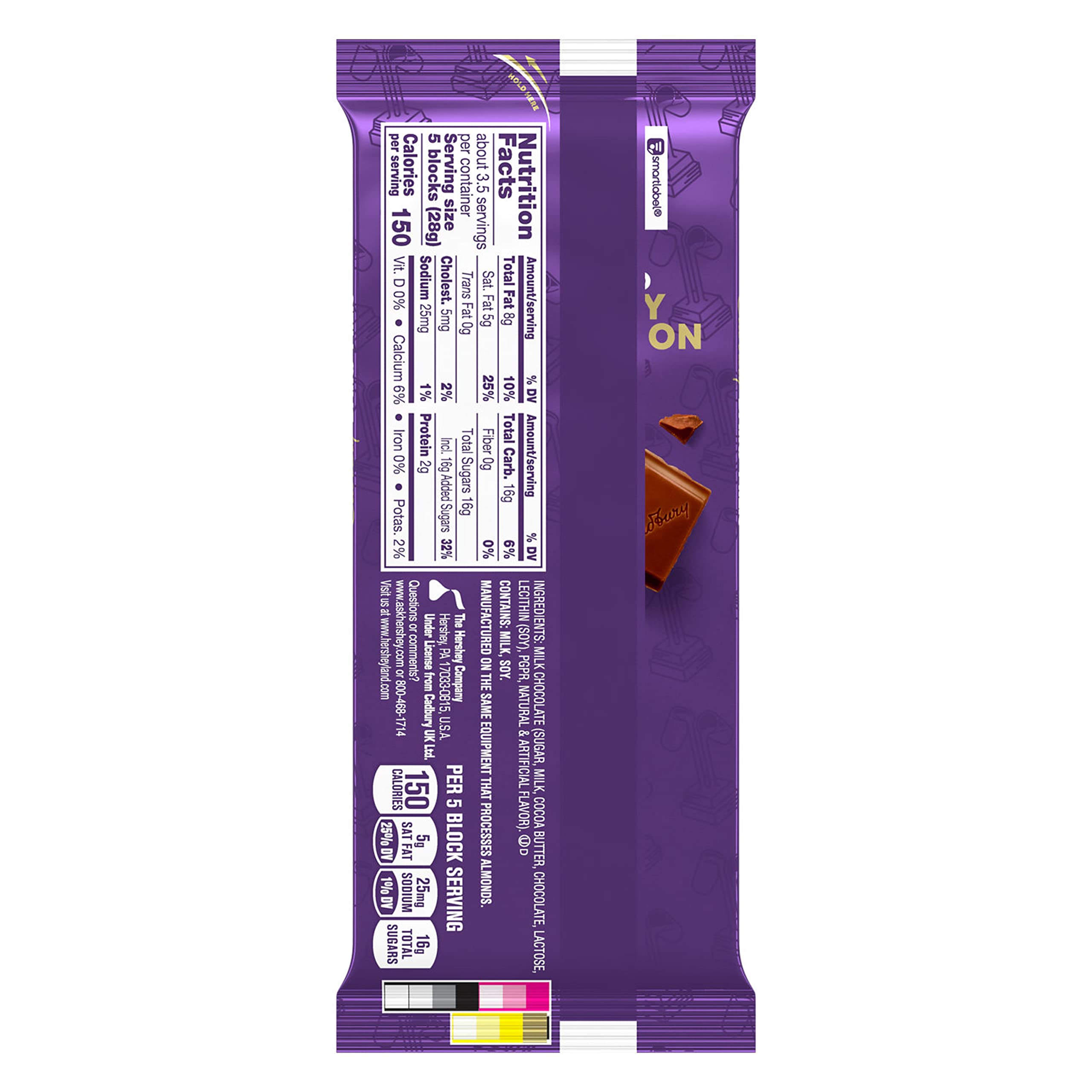 Cadbury Dairy Milk Chocolate Bar - 3.5 oz (100g) Creamy Milk Chocolate Candy for Gifts, Snacking & Baking | Perfect for Halloween, Christmas & Party Favors