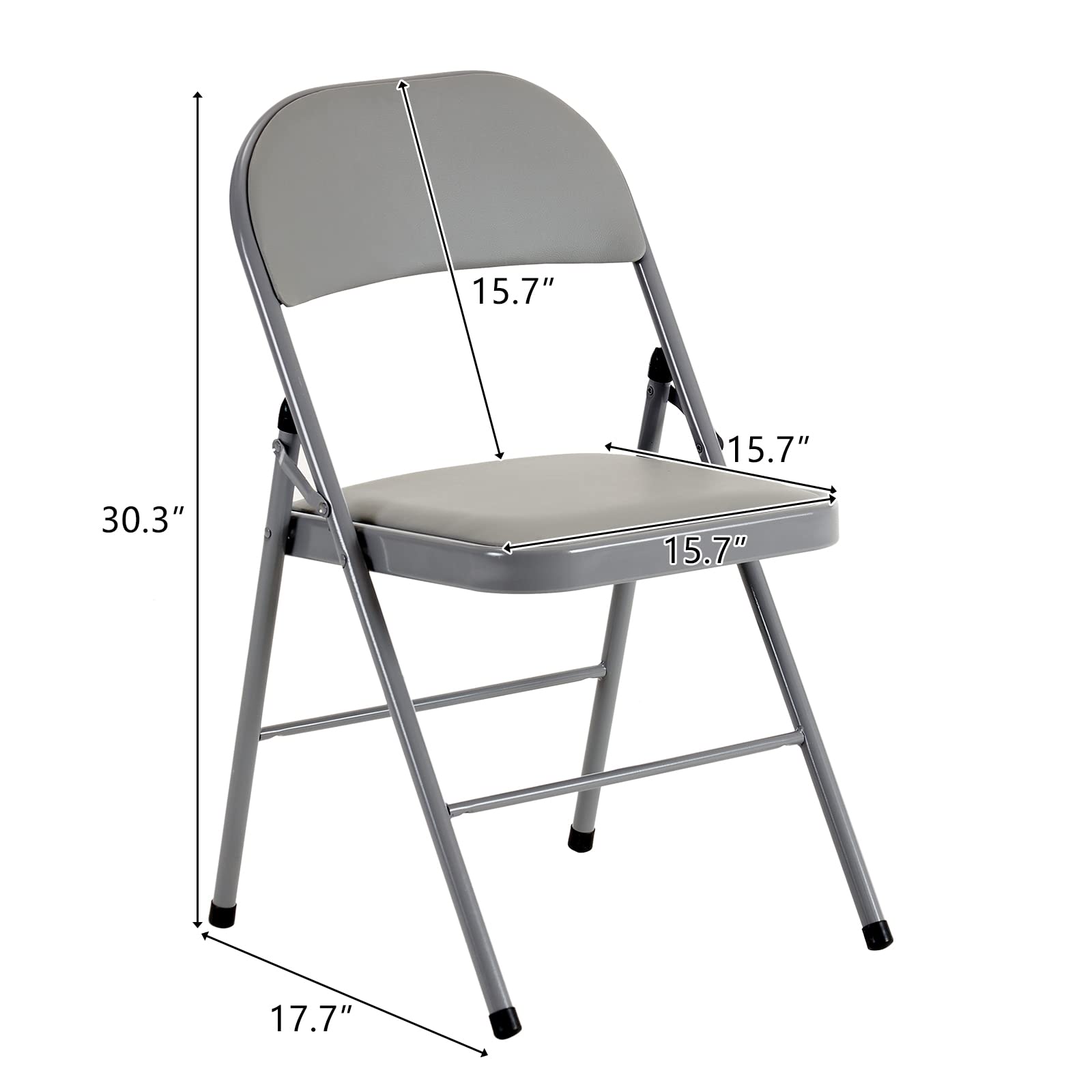 SEALAMB 6 Pack Gray Folding Chairs with PU Padded Seats & Back - Heavy Duty Steel Frame Commercial Chairs for Wedding, Party, Office, Home - Indoor & Outdoor Use - 330lb Capacity - Perfect for Events, Banquets, and Gatherings
