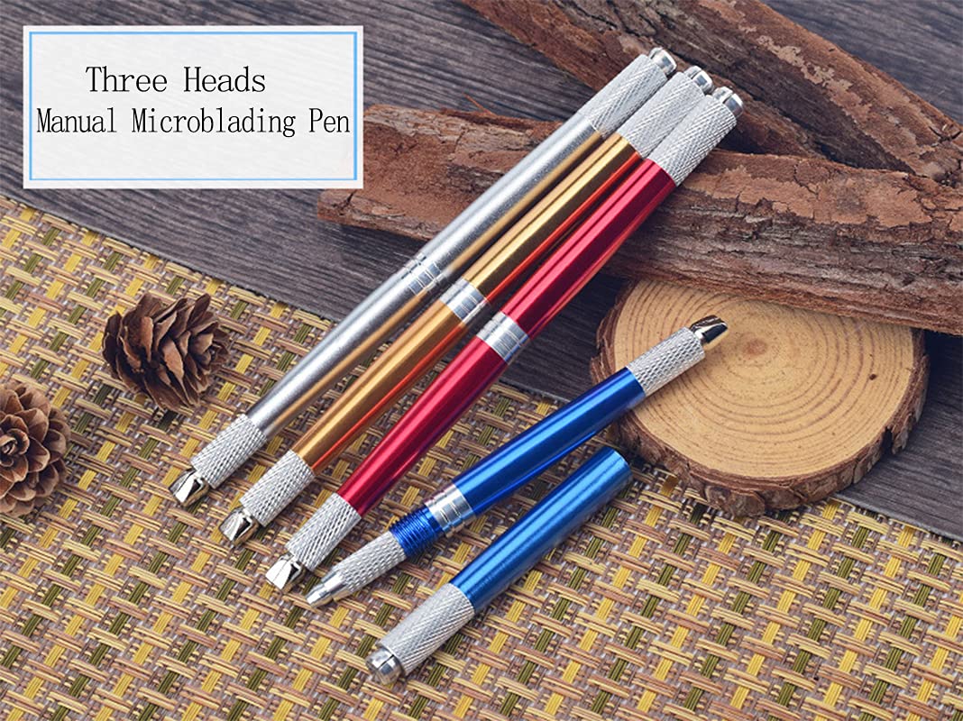 XIAOYU 3 in 1 Microblading Pen with Needles - Permanent Makeup Tool for Eyebrow Tattooing & Microblading - Professional Manual Eyebrow Tattoo Pen (Silver) - Perfect for Salon, Spa & Home Use
