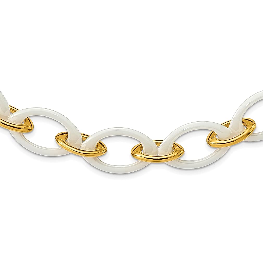 ICE CARATS 20 Inch Stainless Steel Chain Necklace with Yellow & White Ceramic Pendant - Contemporary Fashion Jewelry for Women - Perfect Gift for Her - Ideal for Parties, Weddings & Everyday Wear