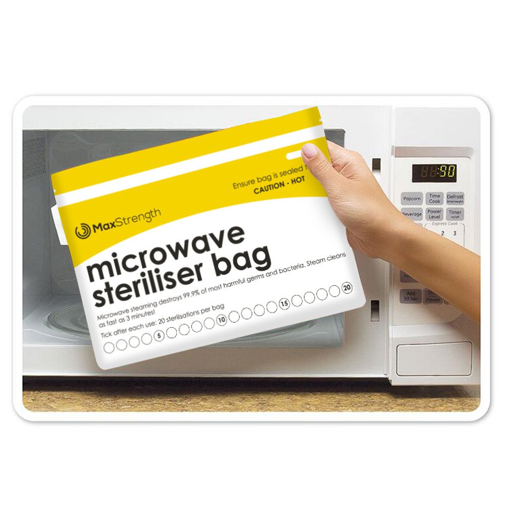 20-Pack Microwave Steam Sterilizer Bags for Baby Bottles, Pacifiers, Teethers & Breast Pump Parts | Reusable Large Sterilization Pouches (20 Uses Each) | Easy Tracking System | Perfect for Daycare, Travel & Home Use