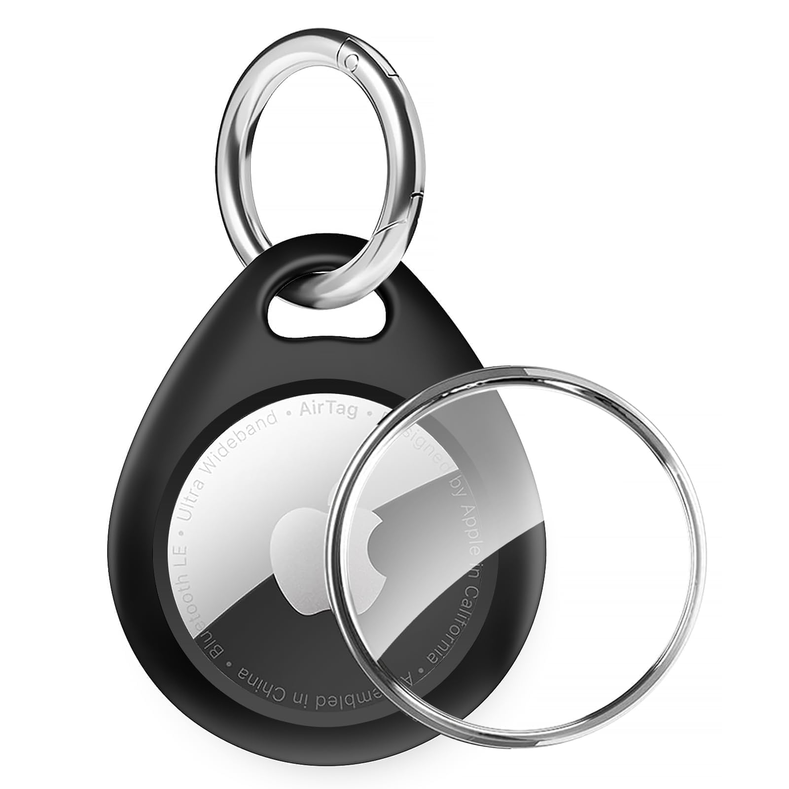 Secure AirTag Keychain Holder with Wire Cable - Durable Lock Case for Apple AirTags | Key Ring Clip Chain Accessory | GPS Item Finder Tracker (Black) - Perfect for Keys, Wallets & Luggage Tracking