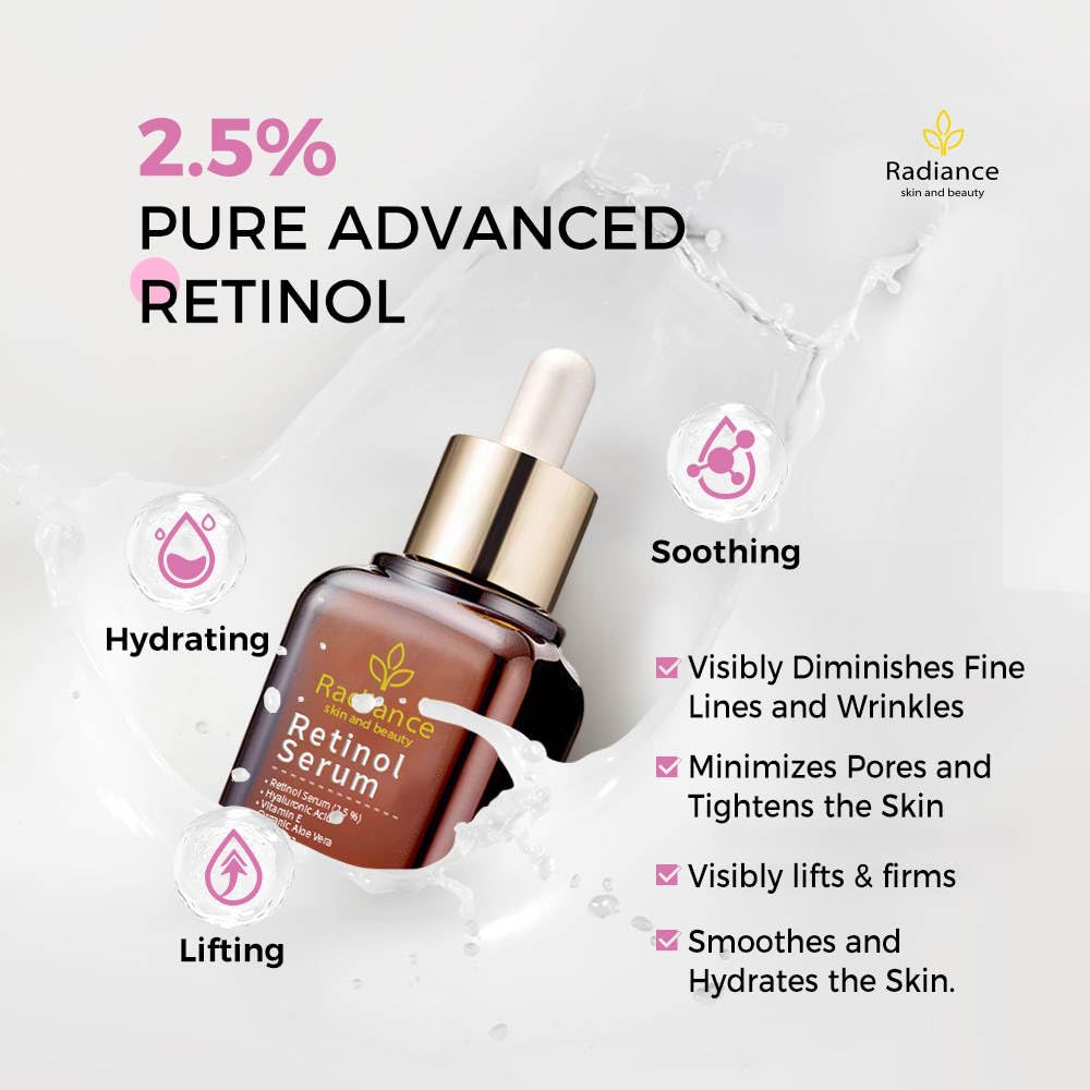 RADIANCE Retinol Serum for Face - Vitamin E, Organic Jojoba Oil & Hyaluronic Acid - Anti-Aging, Wrinkle Reduction & Dark Spot Treatment - Smooths Fine Lines & Brightens Skin - 1 Oz Facial Serum for Night Routine & Daily Skincare