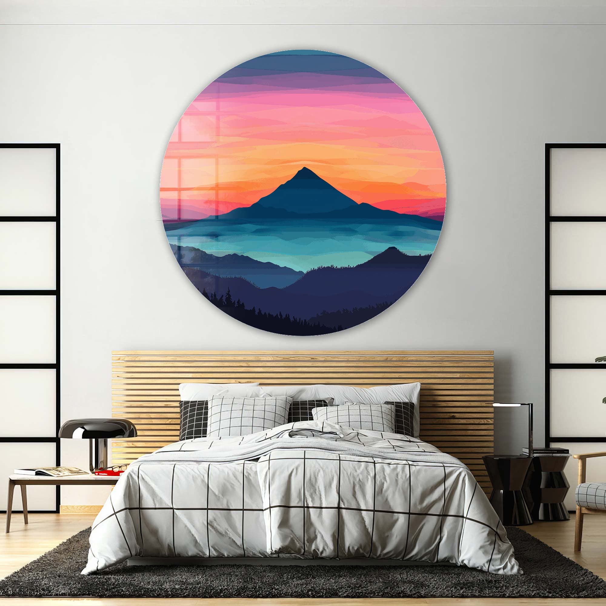 Layers of Sunset Rounded Glass Wall Art - Handmade Modern Home Decor for Living Room, Bedroom, Office - Perfect for Gifts & Interior Design
