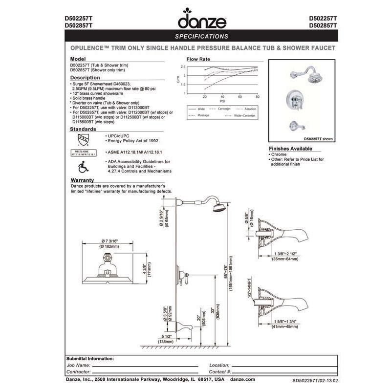 Danze Opulence Chrome Single Lever Handle Shower Faucet with Rough-in Valve | Modern Bathroom Fixture for Spa-Like Shower Experience