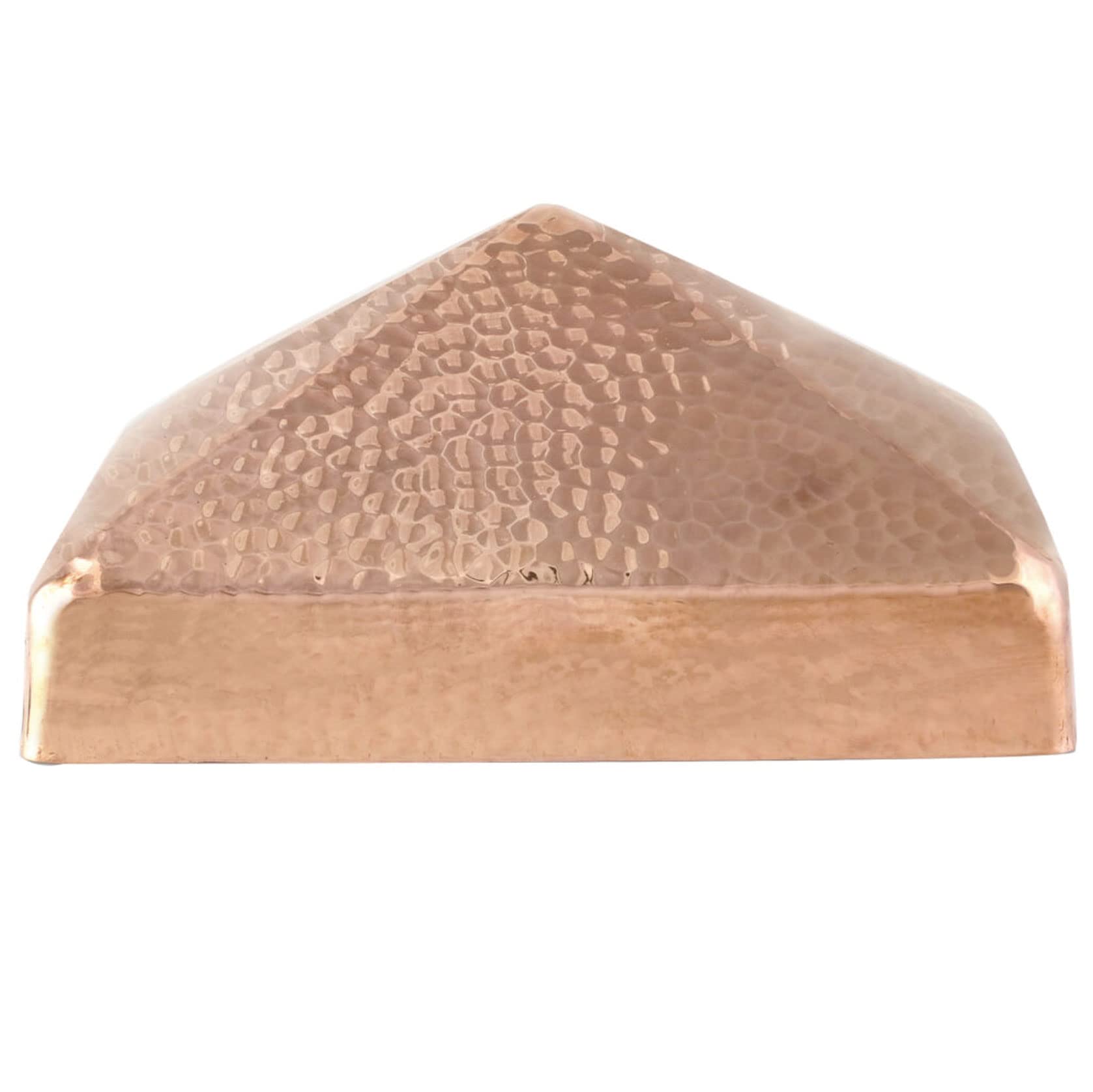 6x6 Hammered Copper Pyramid Post Caps (3-Pack) - Extended Lip Design - Solid Pure Copper Construction - Natural Patina Finish - 5-1/2 x 5-1/2 Inches - Perfect for Fence, Deck, and Porch Railings
