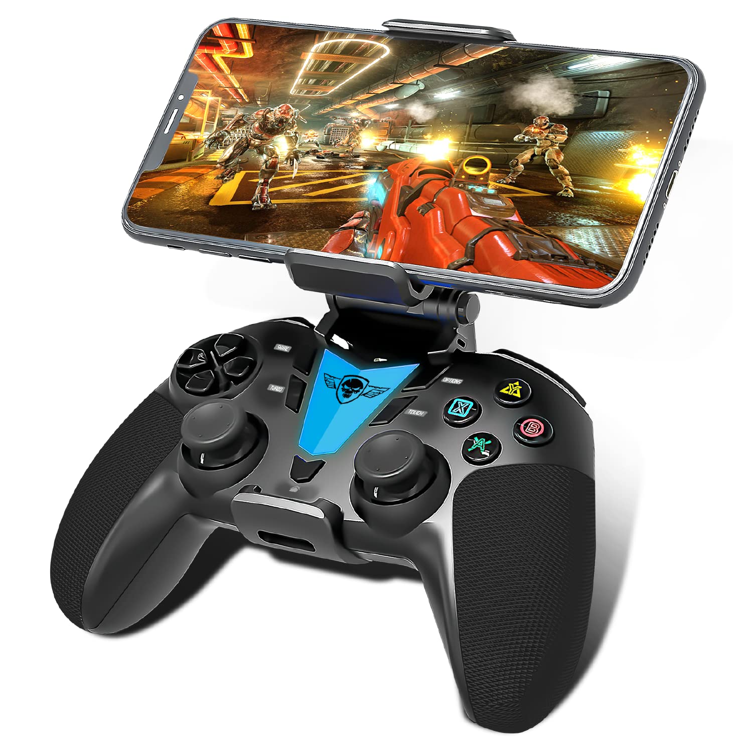 Programmable Bluetooth Game Controller for Android & iPhone with Smartphone Holder - Compatible with iOS, Apple TV, PS4, PS3, PC Gaming - Play Fortnite & Call of Duty Mobile - Perfect for Mobile Gaming & Cloud Streaming
