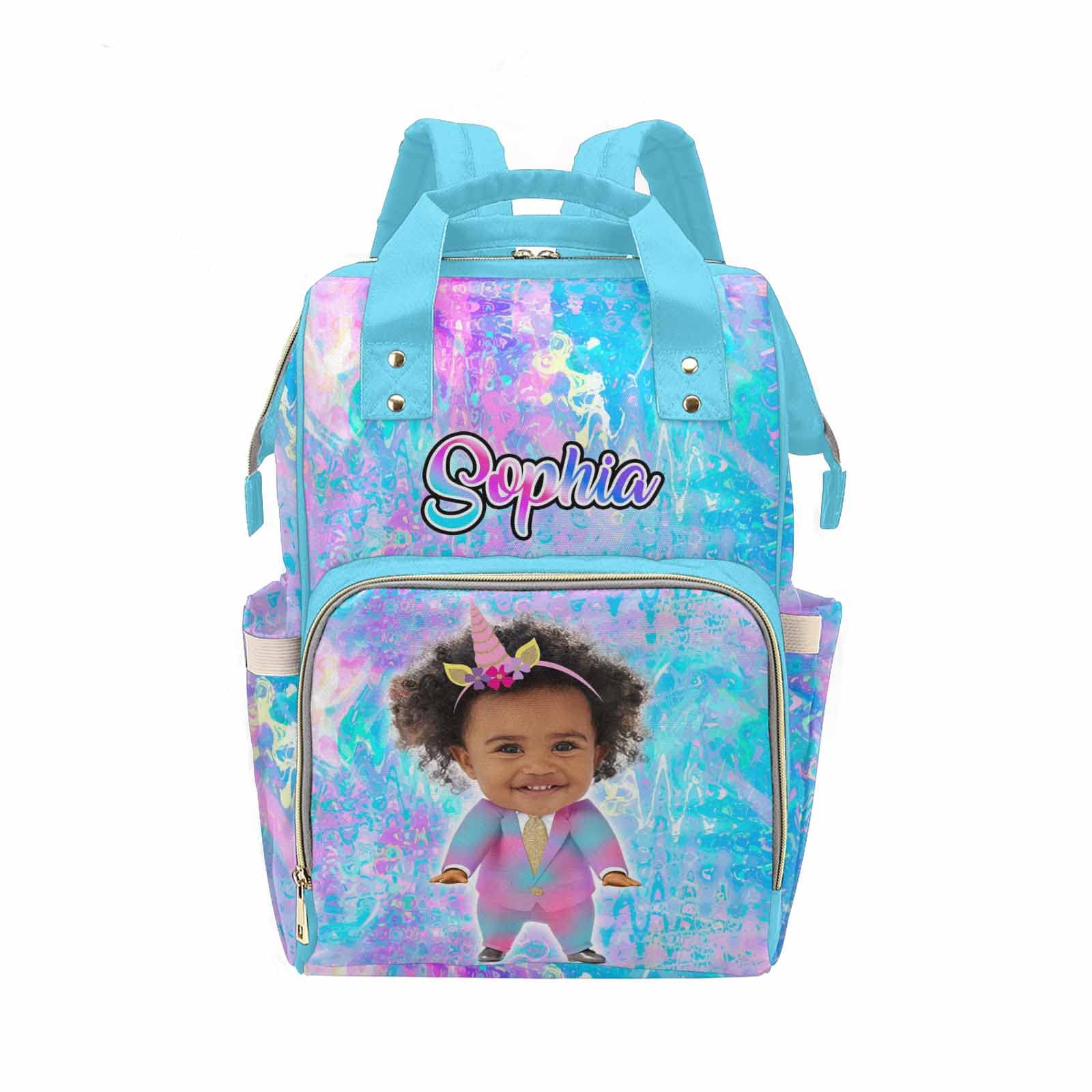 Personalized Diaper Backpack for Moms - Custom Text & Dreamy Purple Blue Design, Baby Bag for School, Travel & Daily Use | Fashionable Unisex Daypack for Boys & Girls